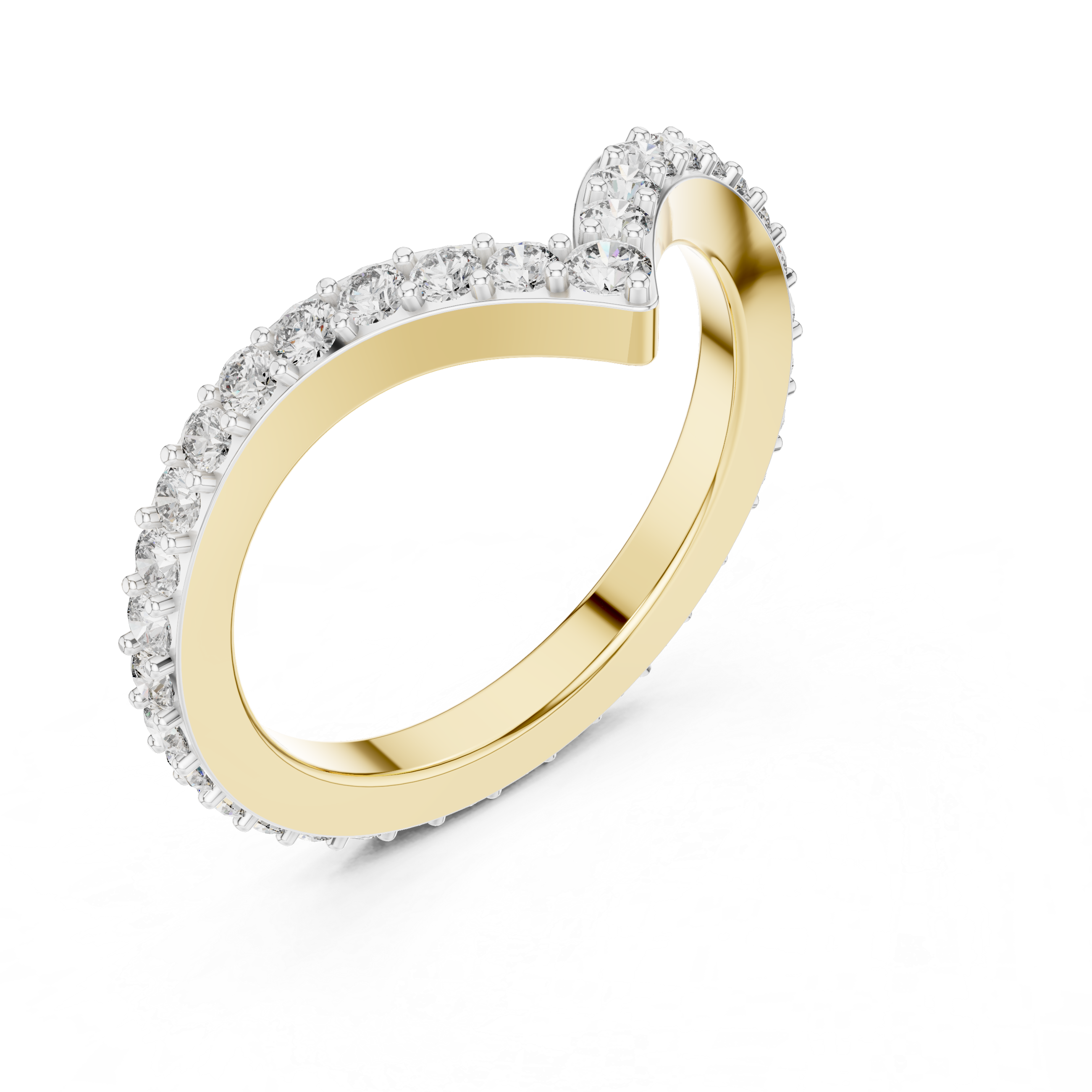 Curved V-Shaped Diamond Wedding Band – Design 12#10018