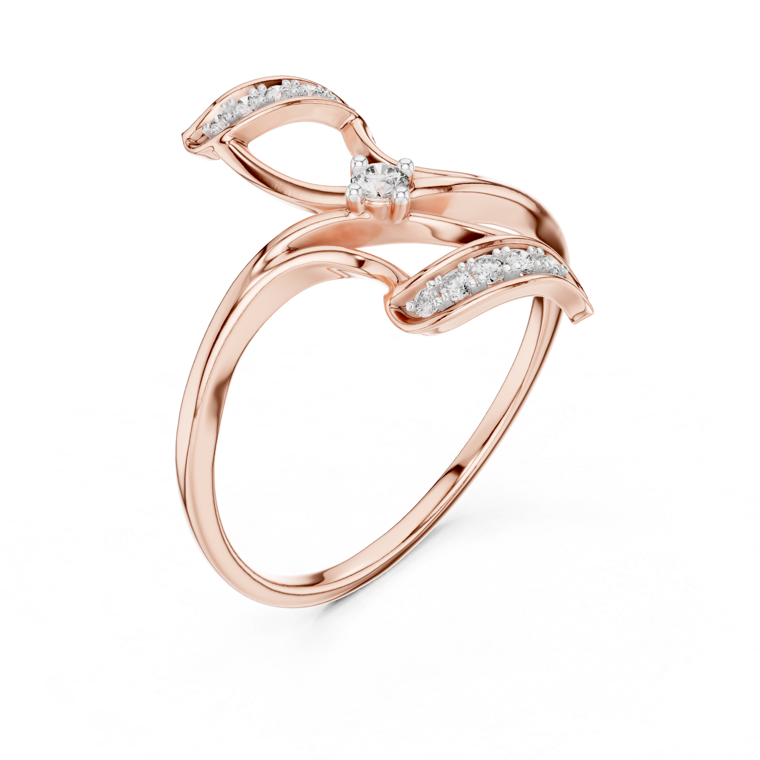 Diamond Ribbon Leaf Ring – Design 12#10040