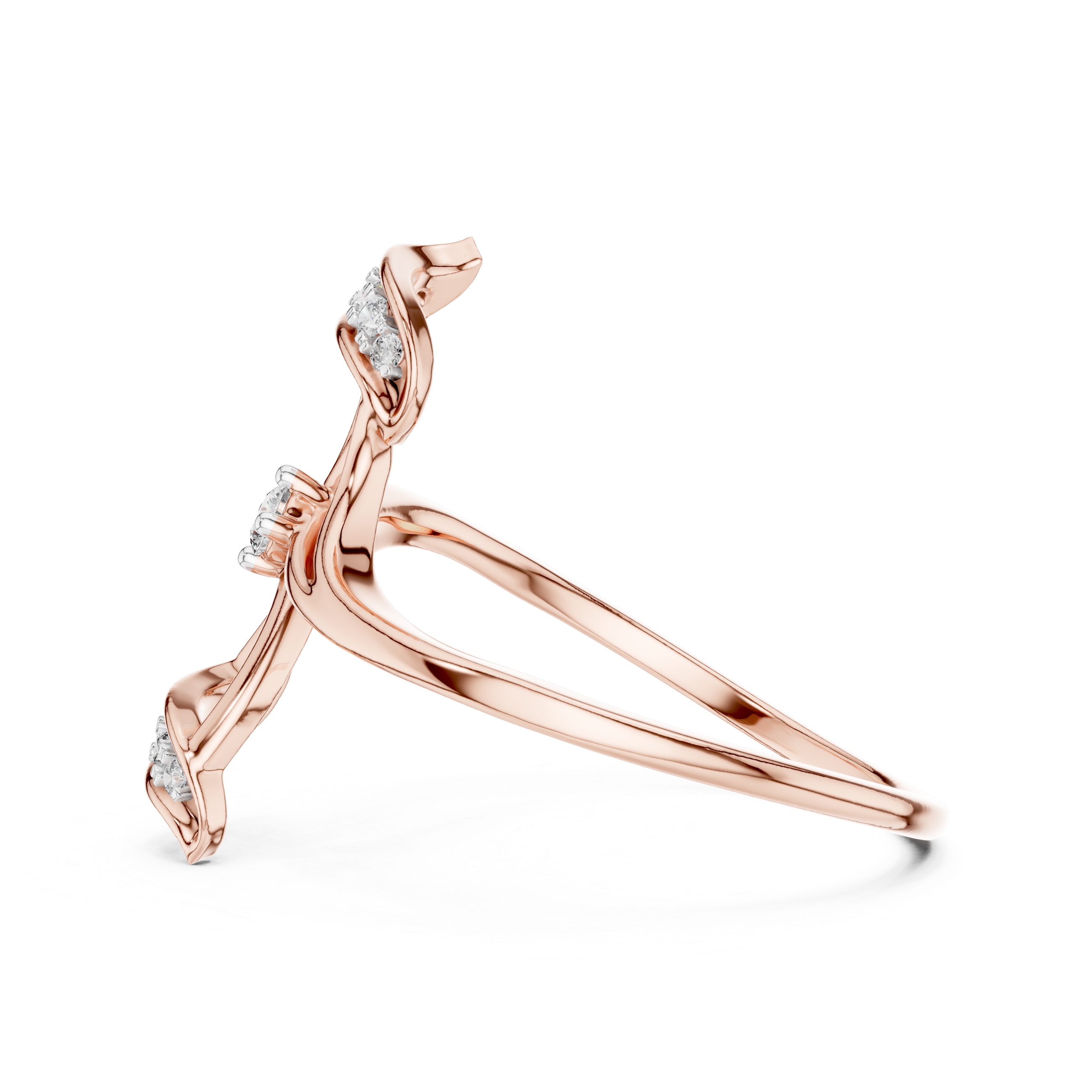 Diamond Ribbon Leaf Ring – Design 12#10040