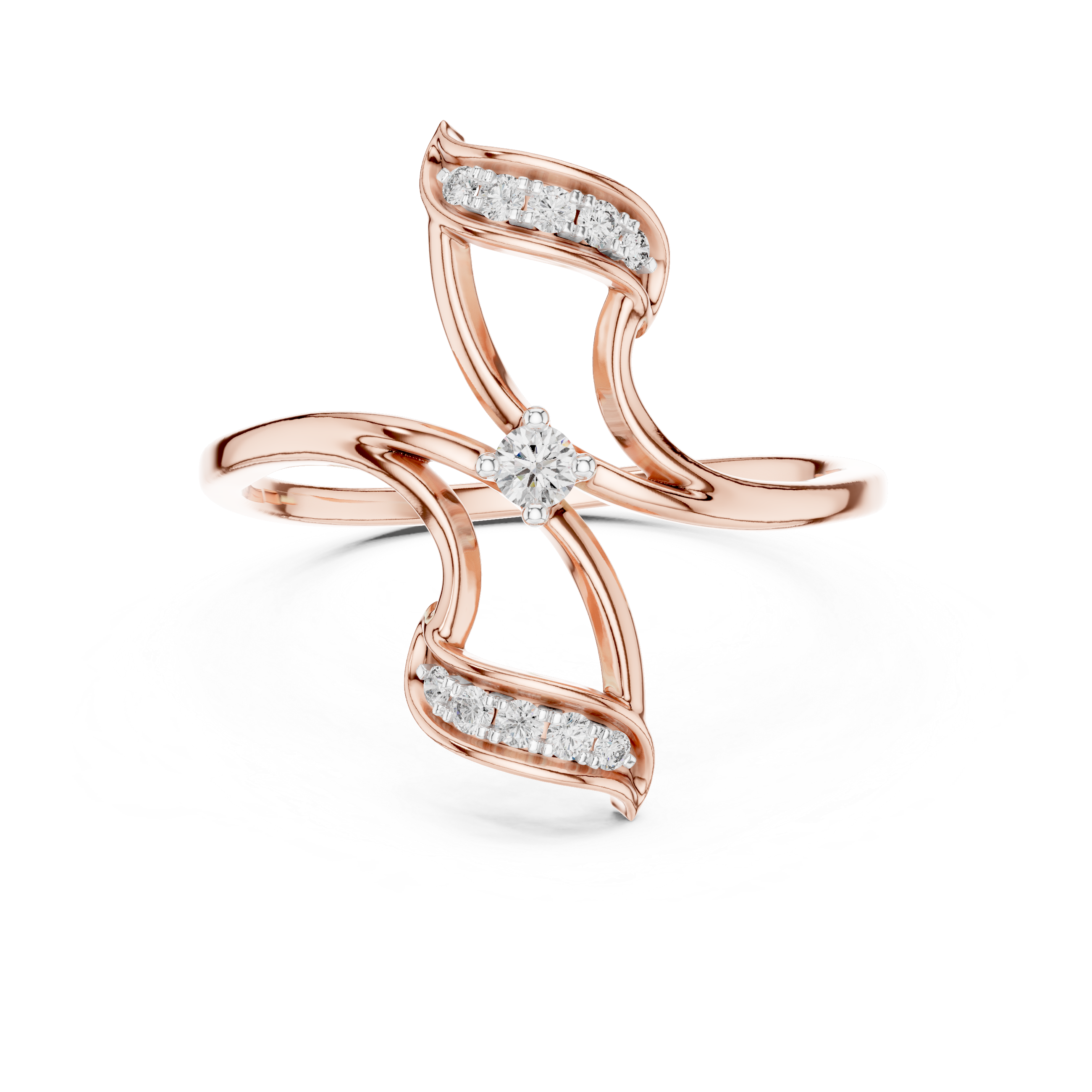 Diamond Ribbon Leaf Ring – Design 12#10040