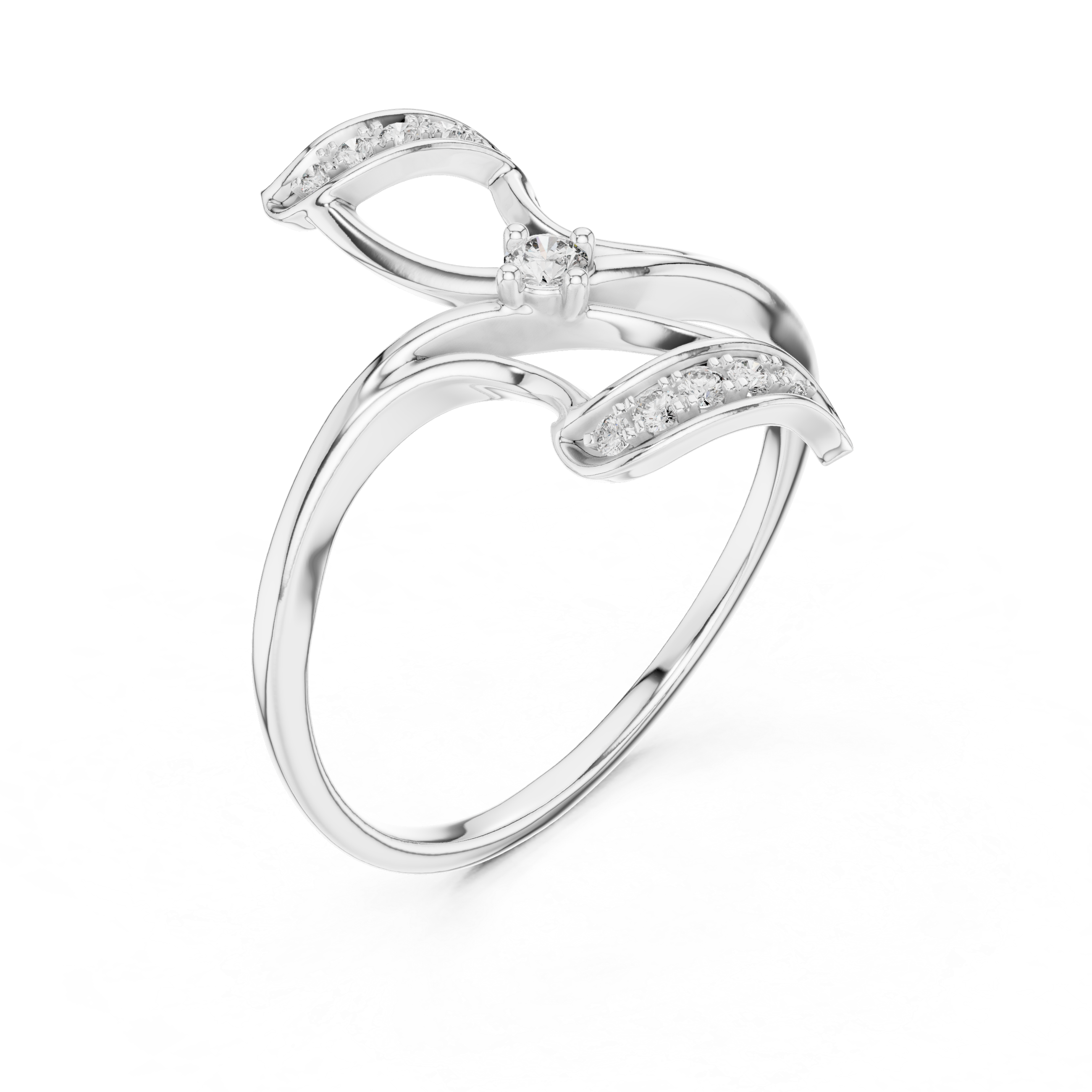 Diamond Ribbon Leaf Ring – Design 12#10040
