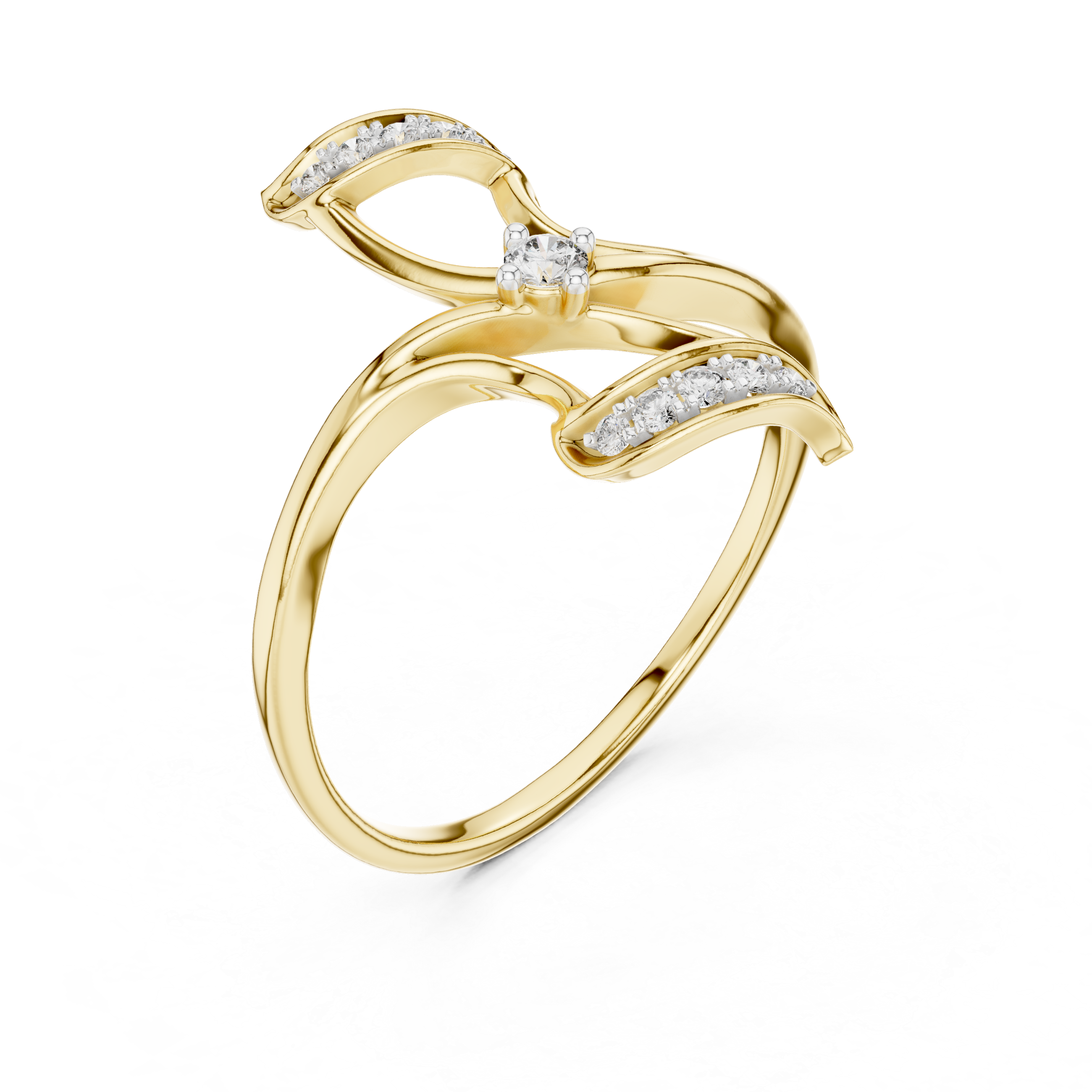 Diamond Ribbon Leaf Ring – Design 12#10040