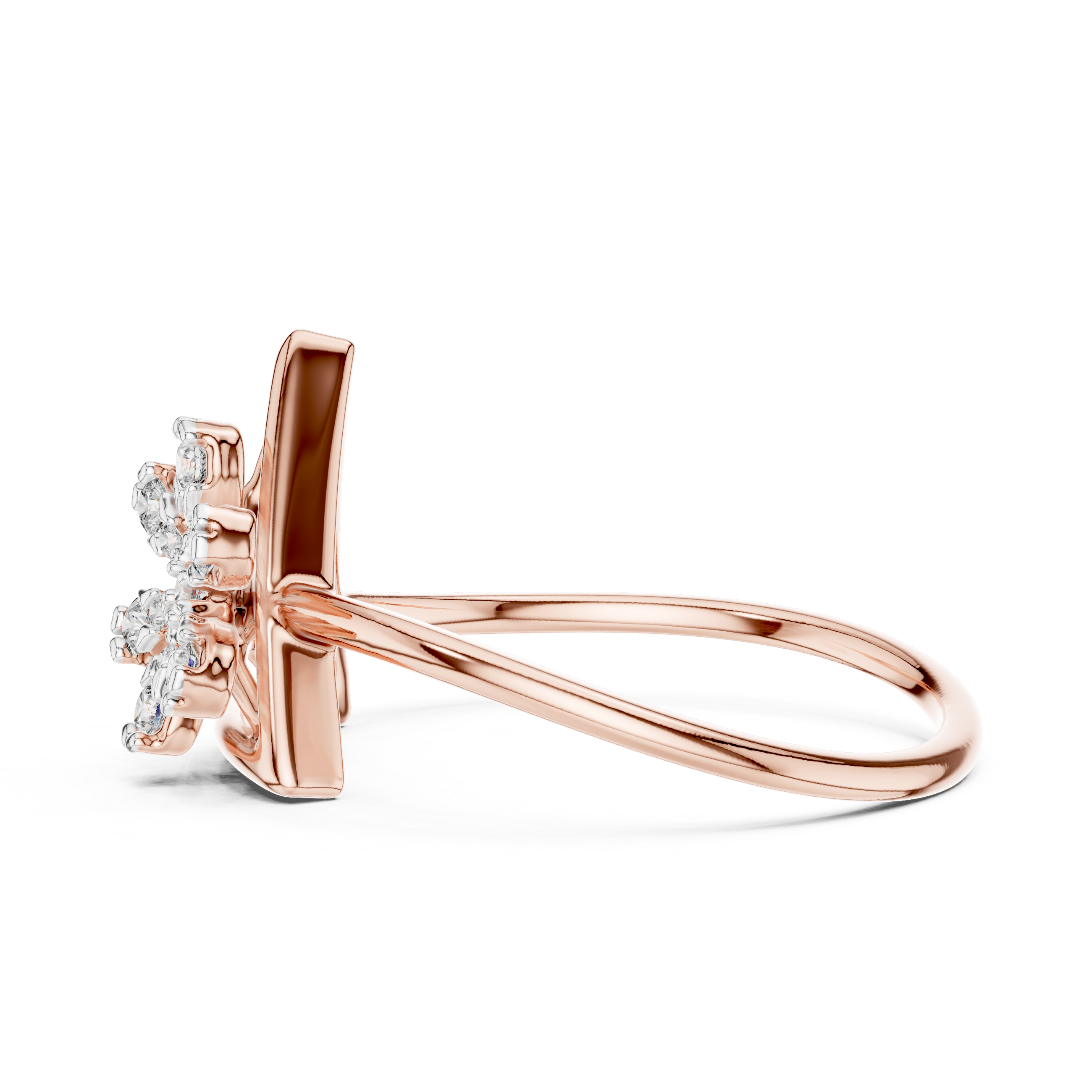 Diamond Triangle Flower Ring – Design 12#10044