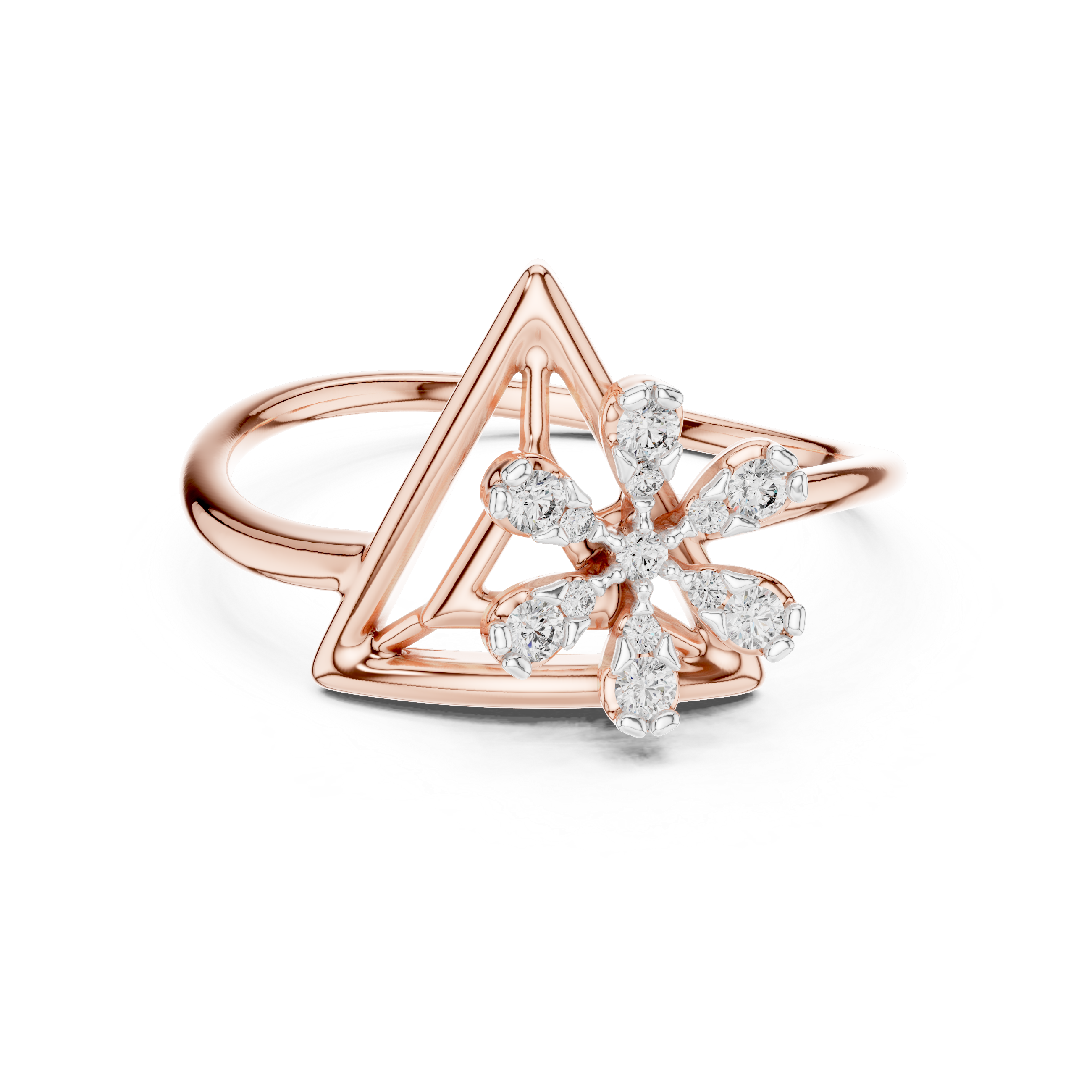 Diamond Triangle Flower Ring – Design 12#10044