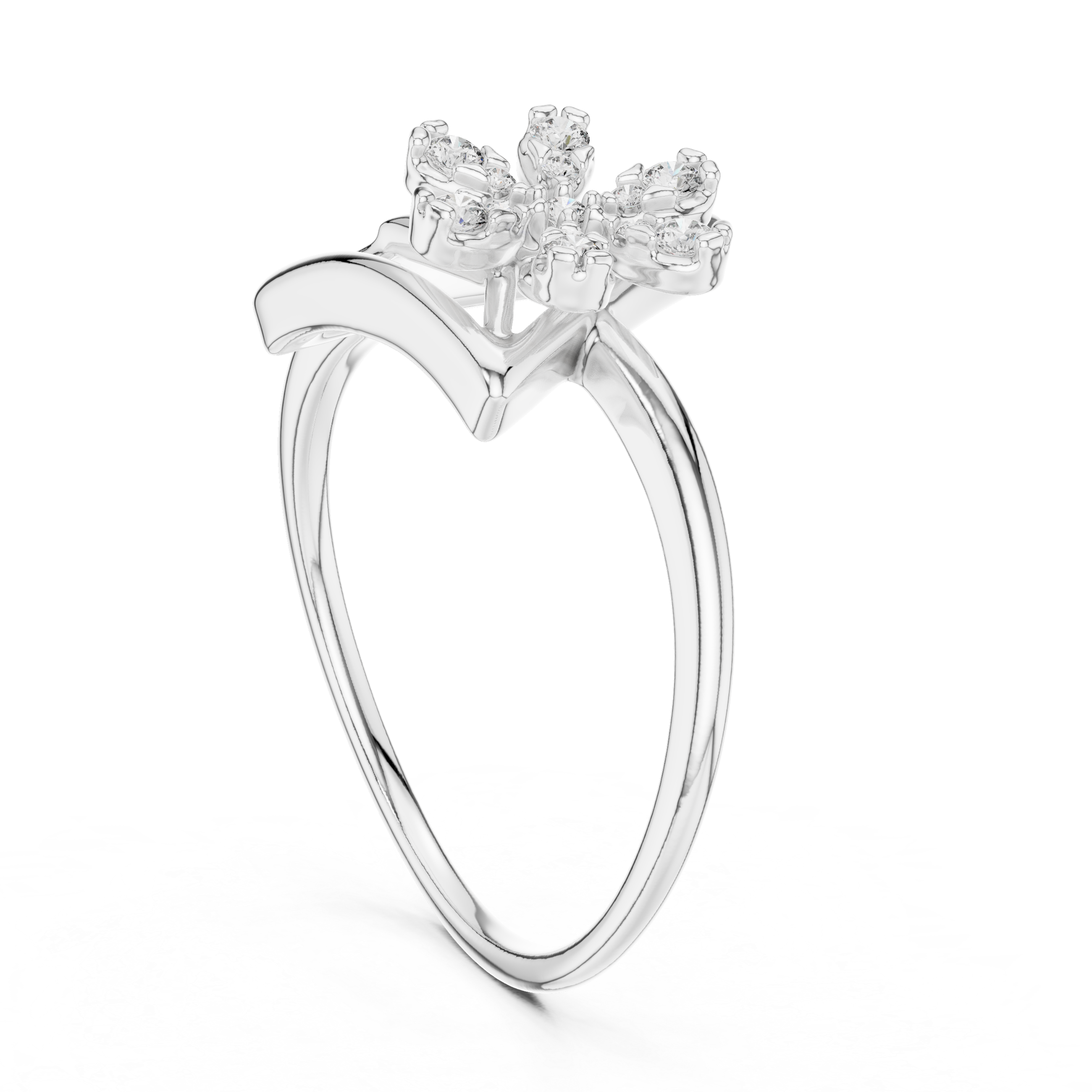 Diamond Triangle Flower Ring – Design 12#10044