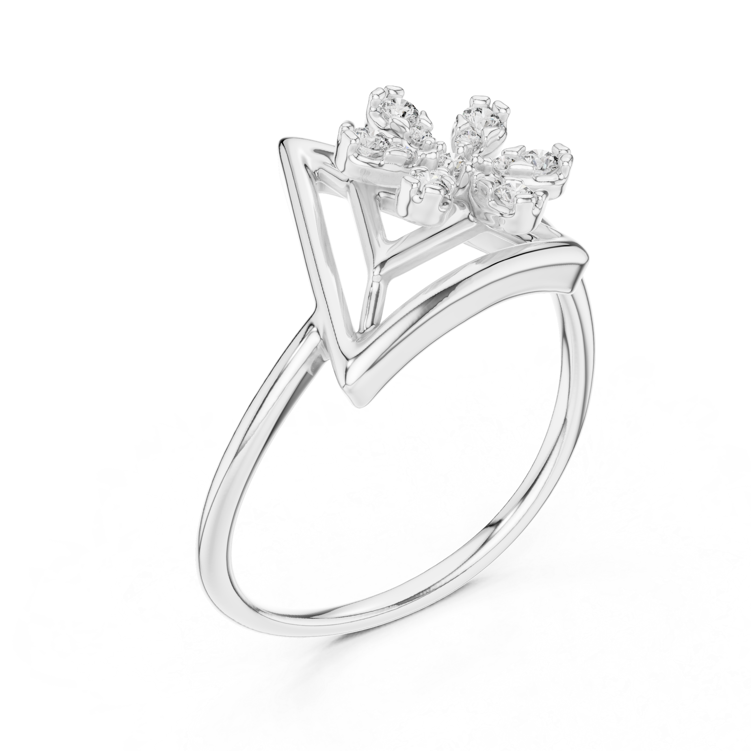 Diamond Triangle Flower Ring – Design 12#10044