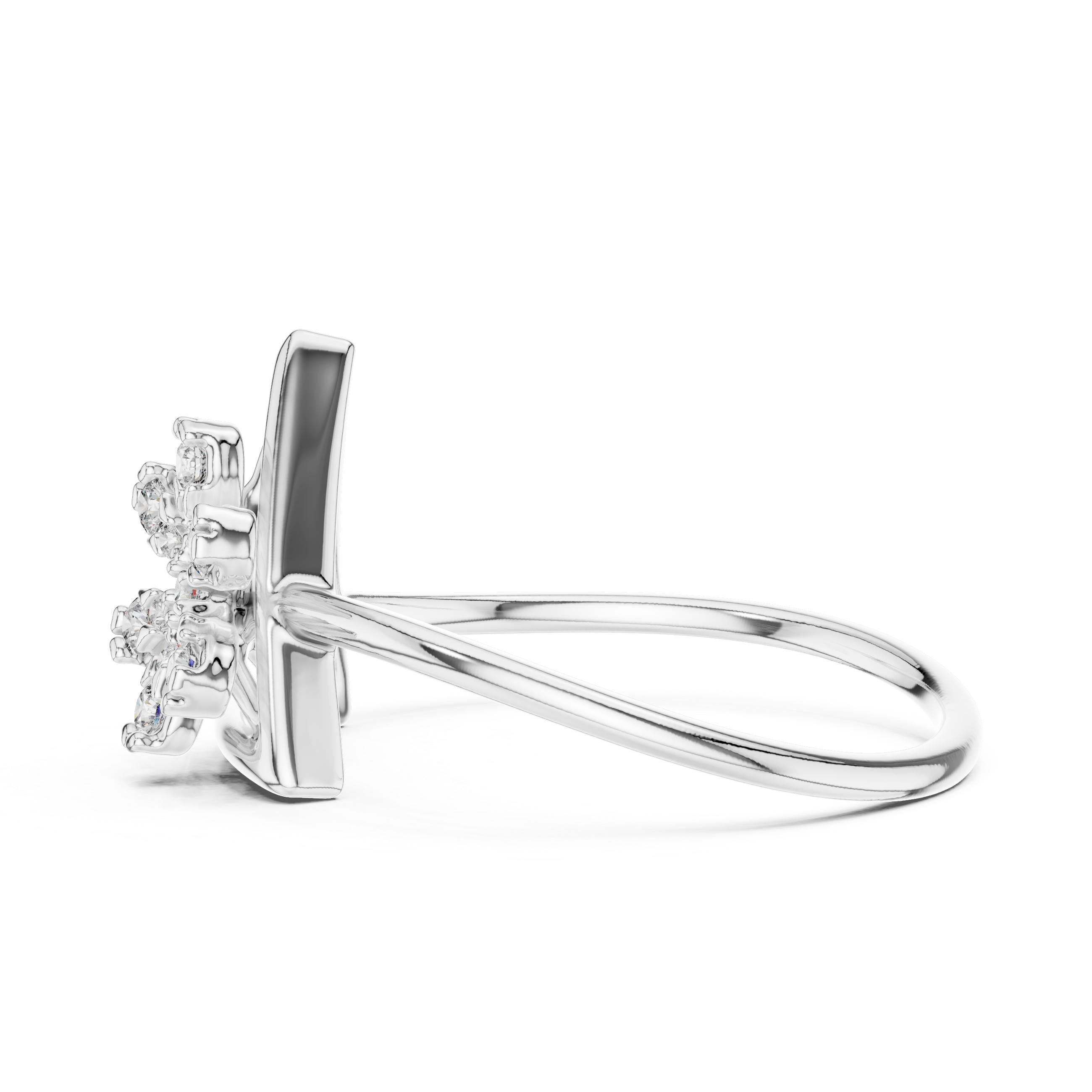 Diamond Triangle Flower Ring – Design 12#10044