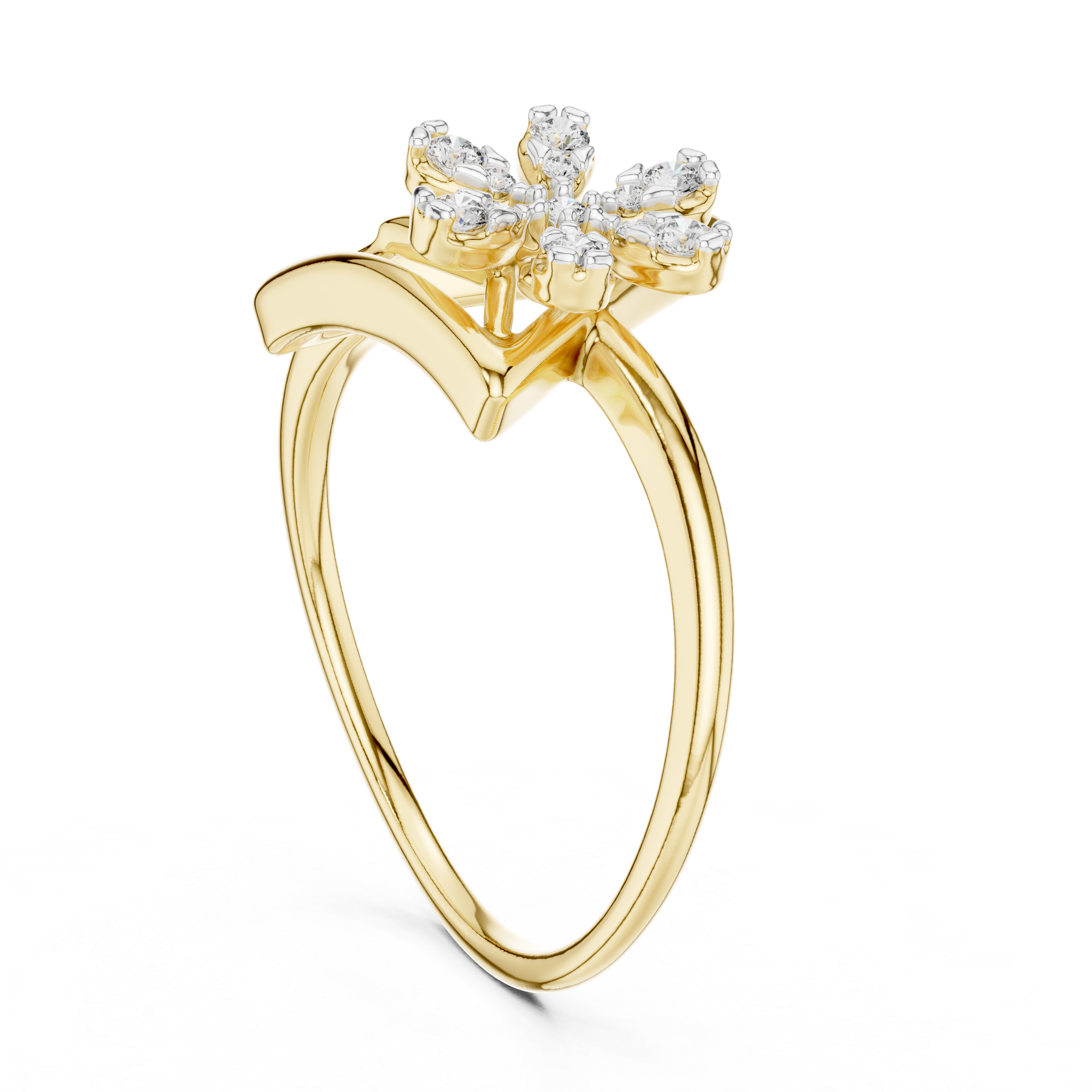 Diamond Triangle Flower Ring – Design 12#10044