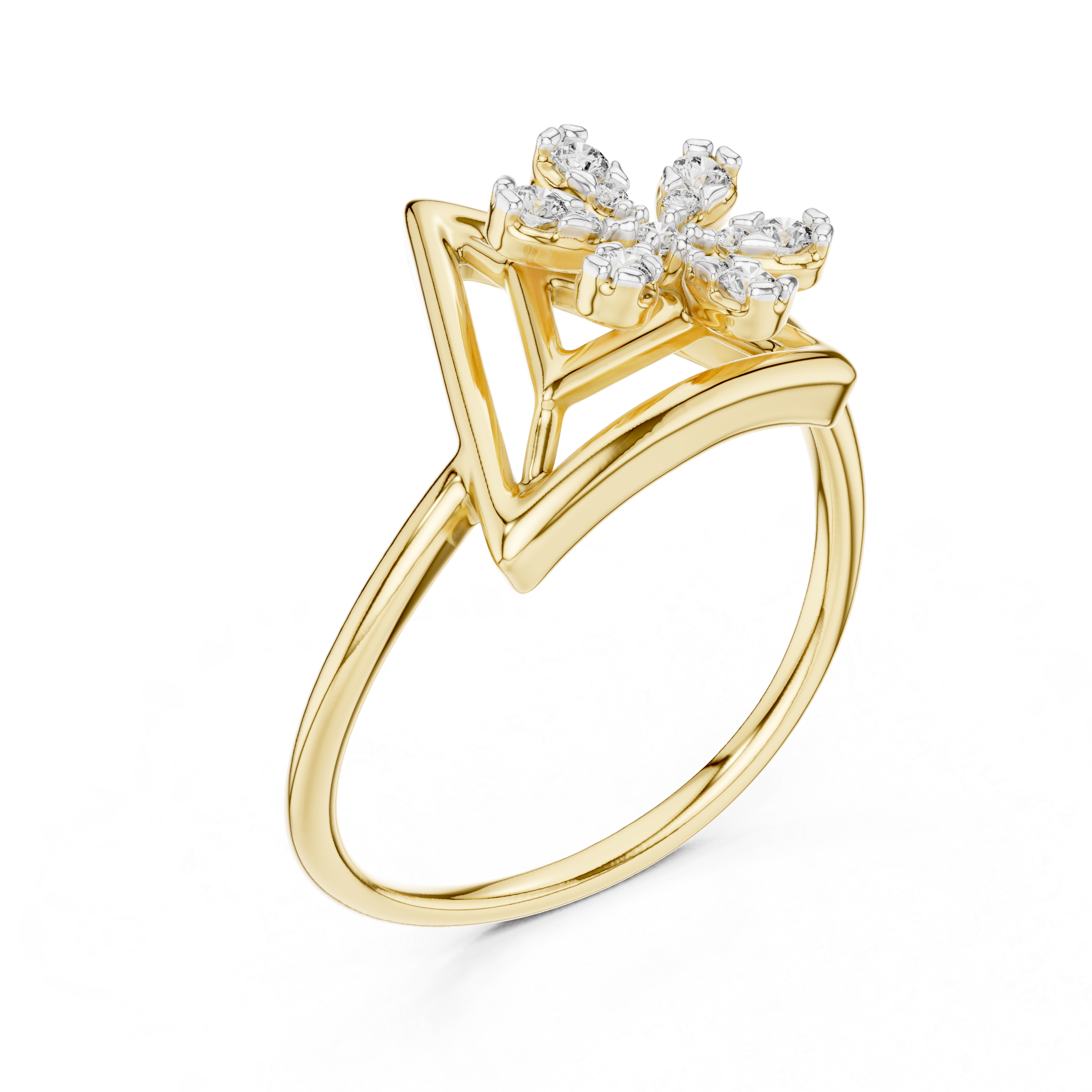 Diamond Triangle Flower Ring – Design 12#10044