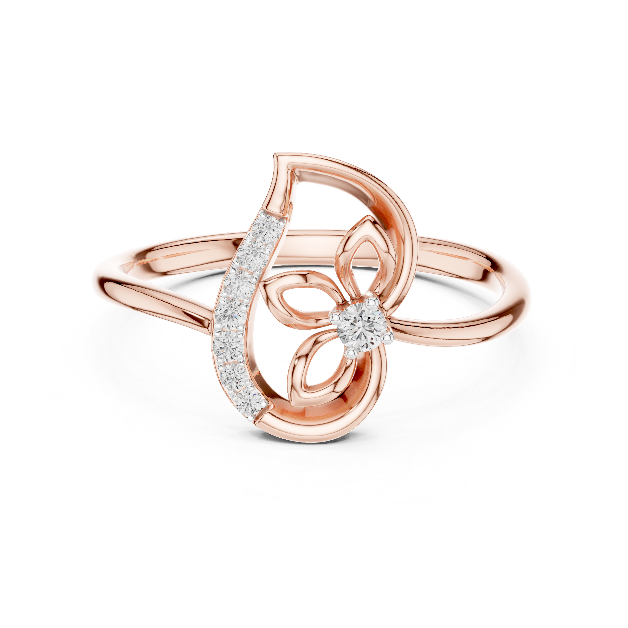 Diamond Paisley Flower Ring – Design 12#10045