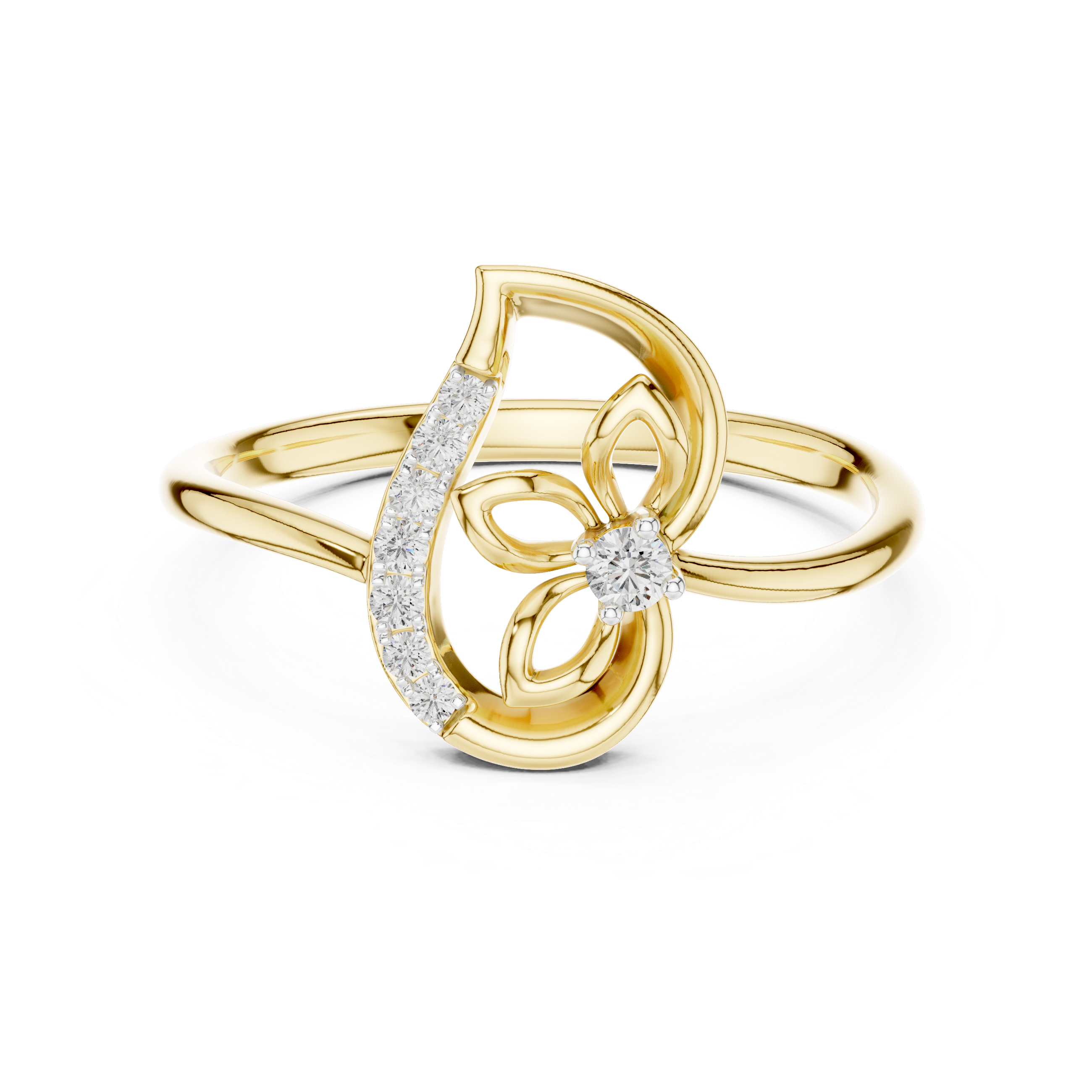 Diamond Paisley Flower Ring – Design 12#10045