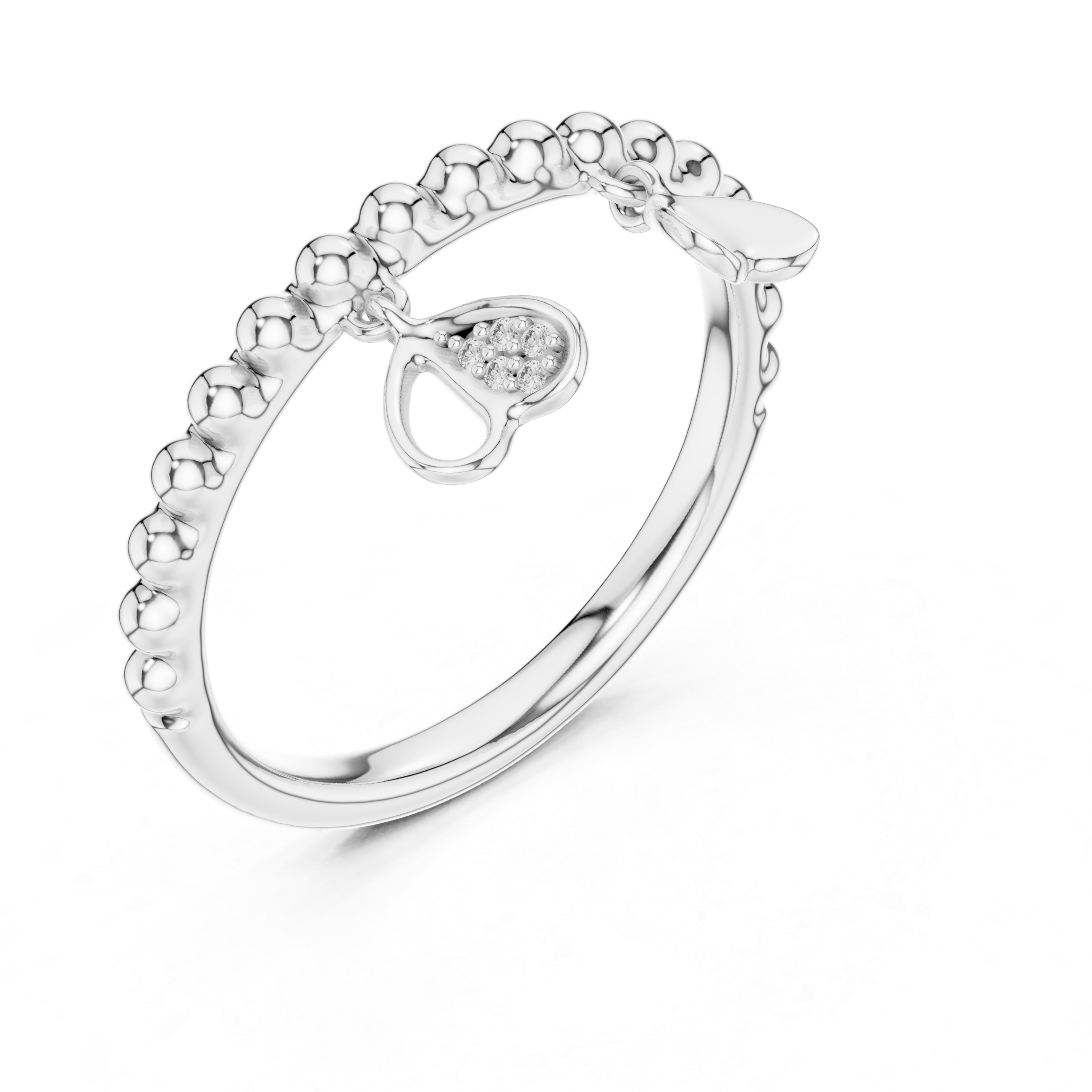 Diamond Teardrop Charm Beaded Ring – Design 12#10055