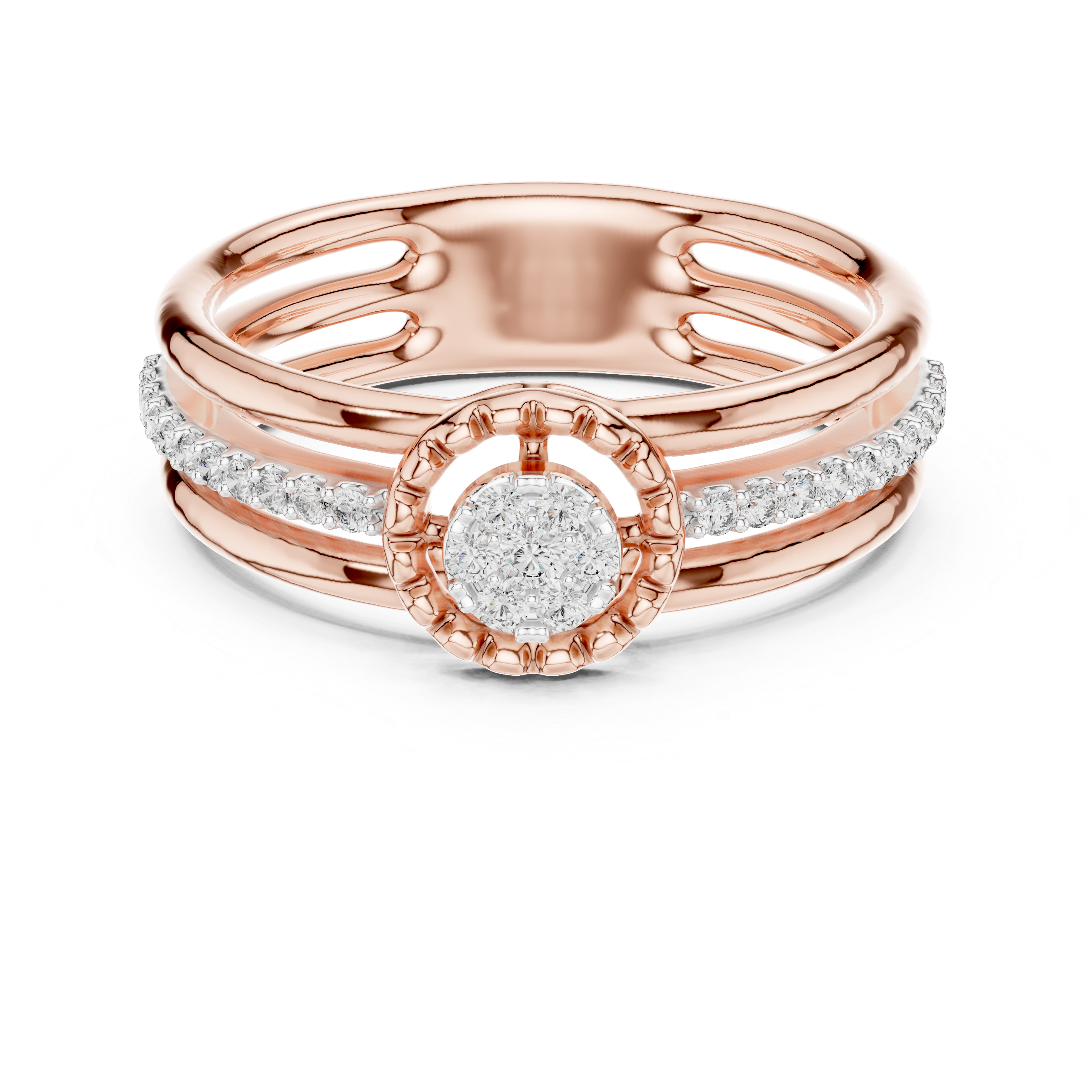 Diamond Triple Band Halo Ring – Design 12#10060