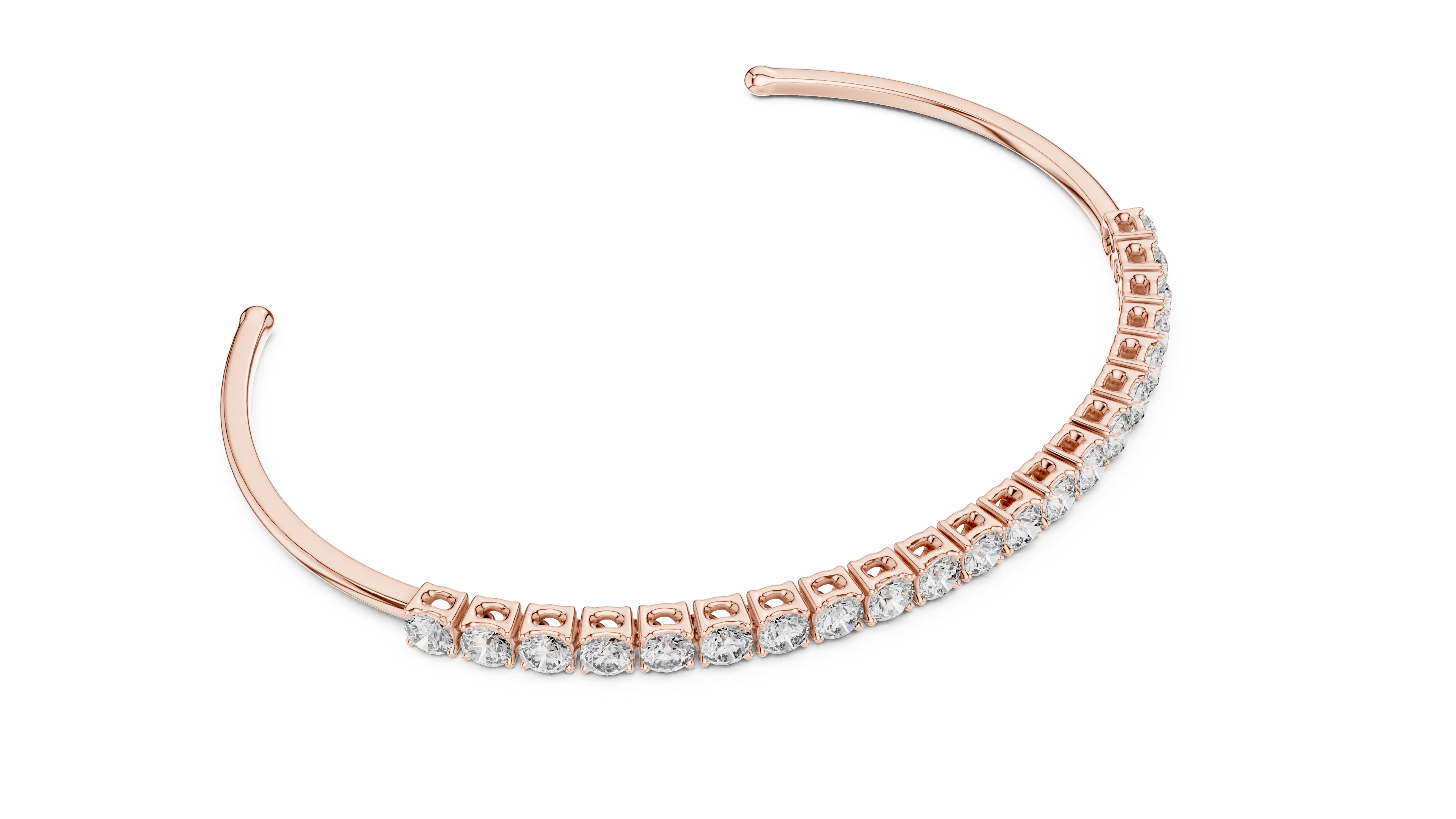 Round Lab-Grown Diamond Half-Tennis Cuff Bracelet