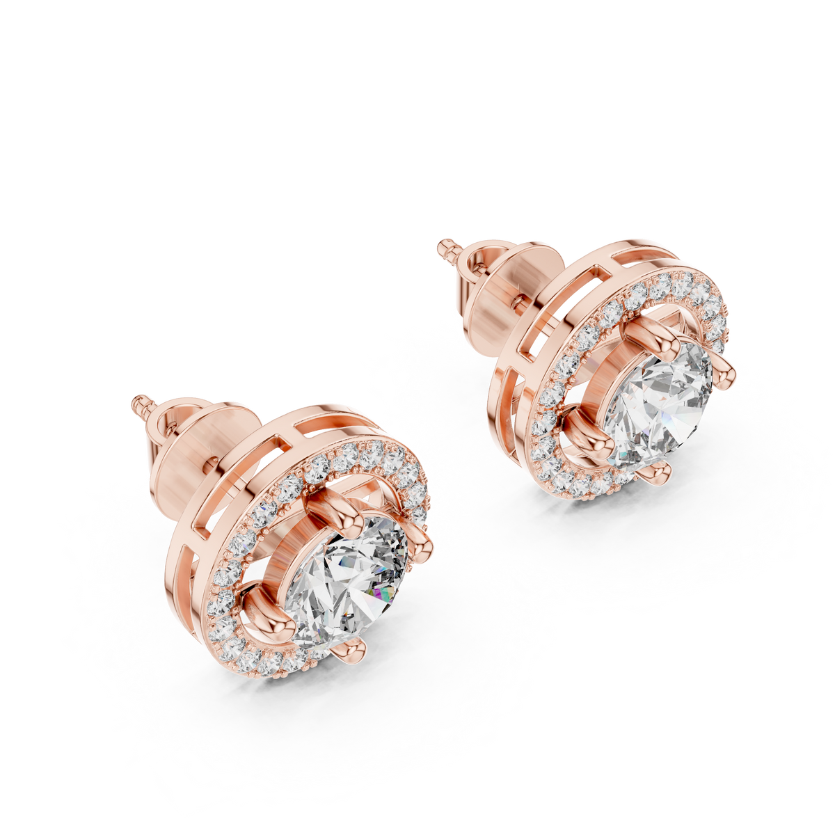Round Diamond Halo Stud Earrings – Design ER-0008