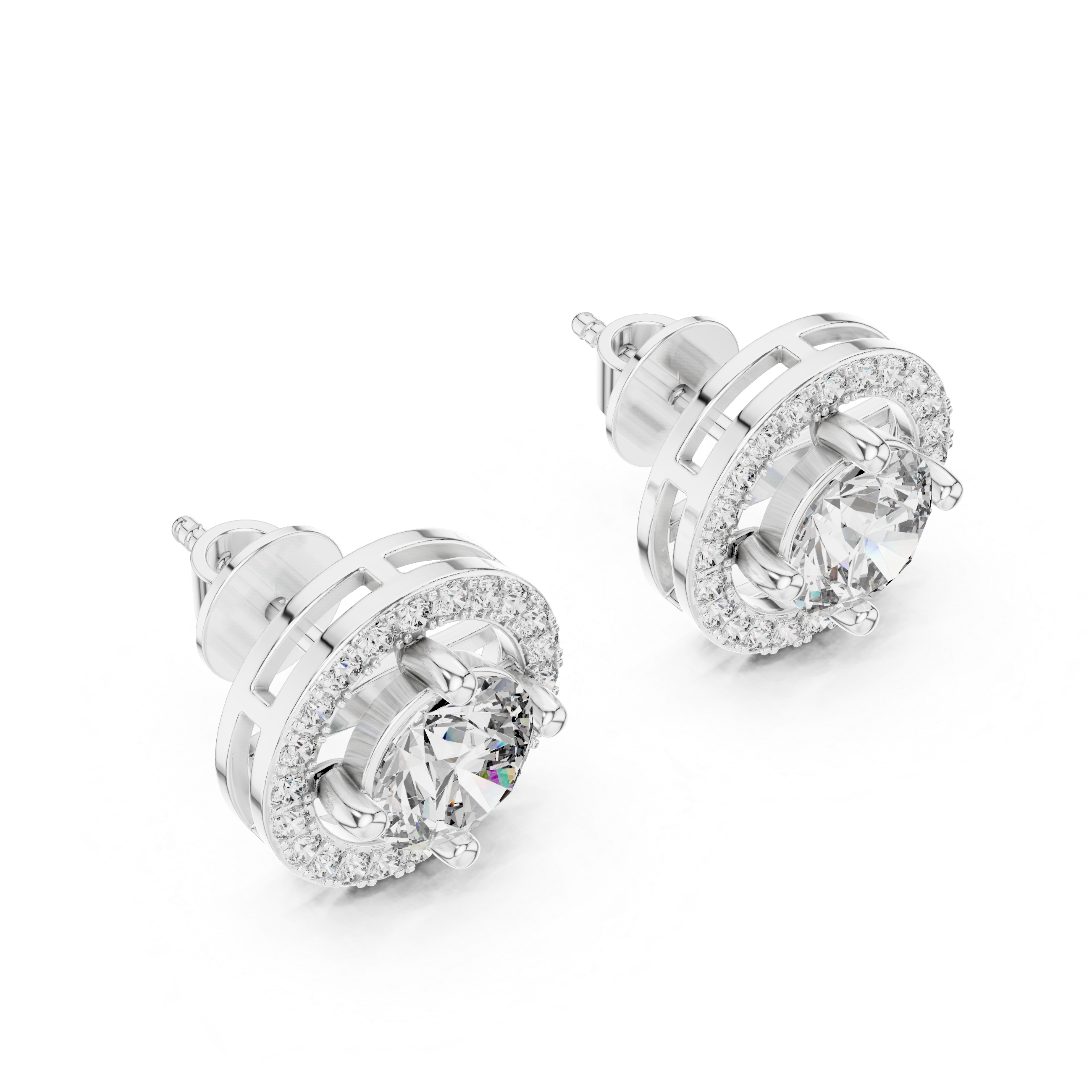 Round Diamond Halo Stud Earrings – Design ER-0008