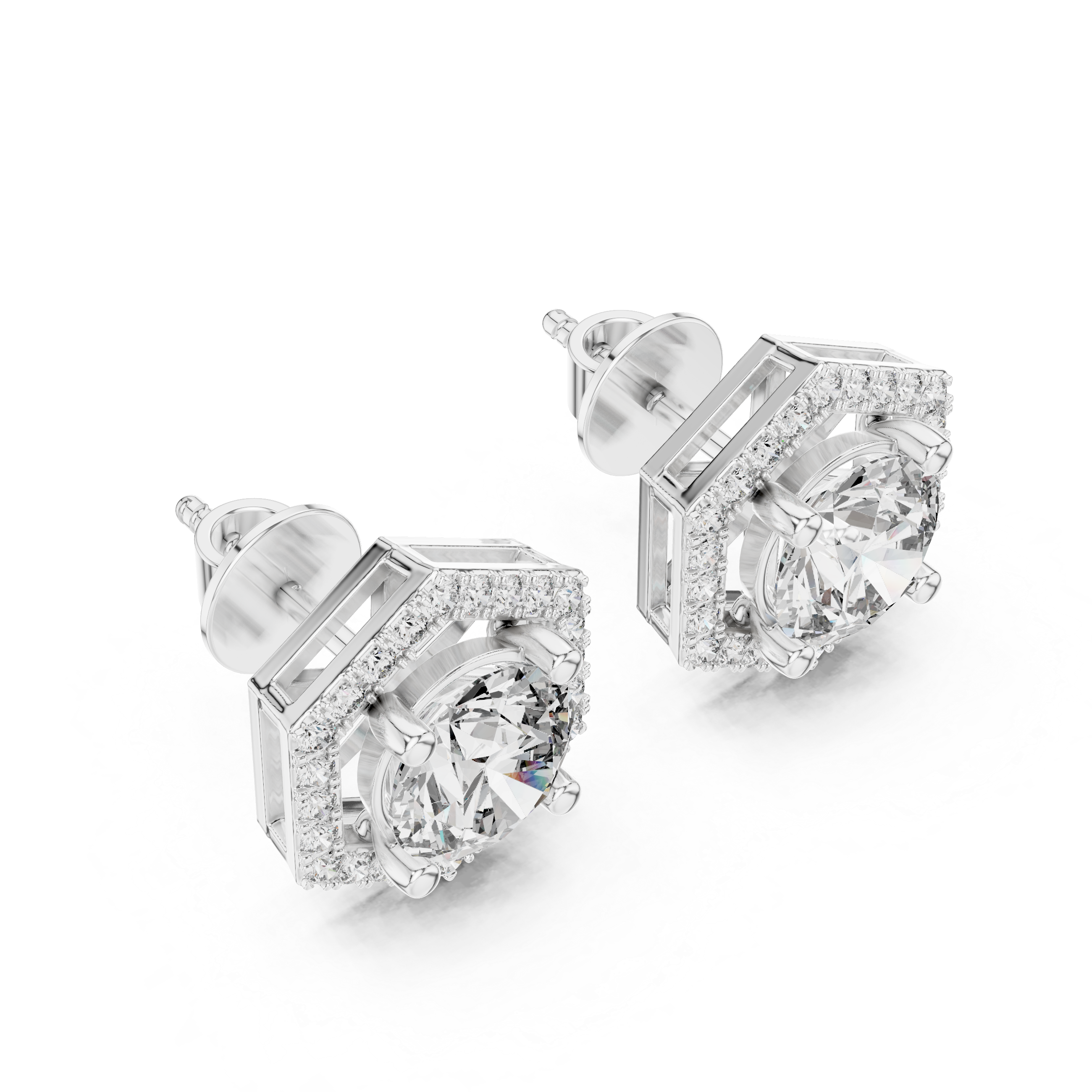 Emerald-Cut Double Halo Lab-Grown Diamond Stud Earrings