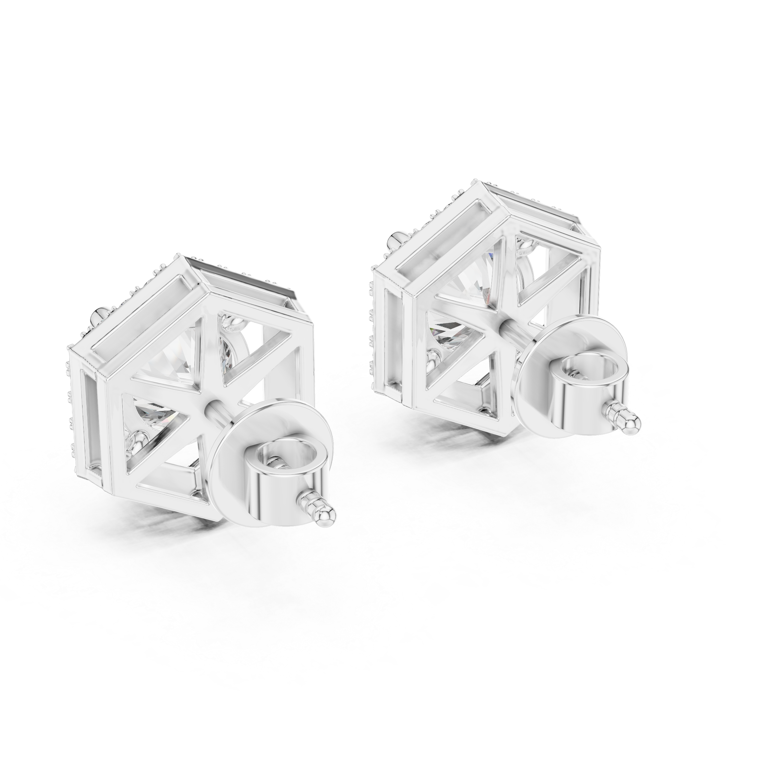 Emerald-Cut Double Halo Lab-Grown Diamond Stud Earrings