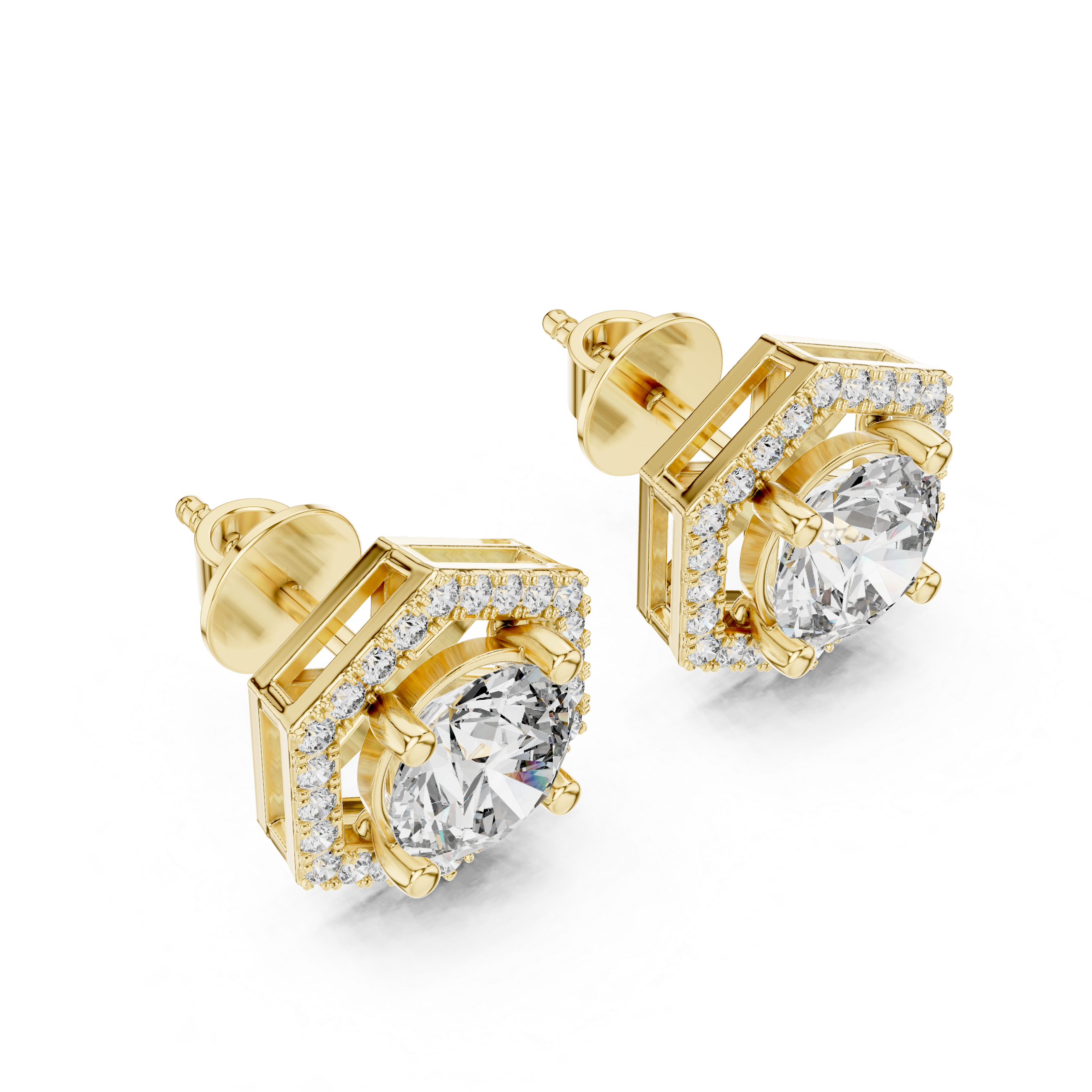 Emerald-Cut Double Halo Lab-Grown Diamond Stud Earrings