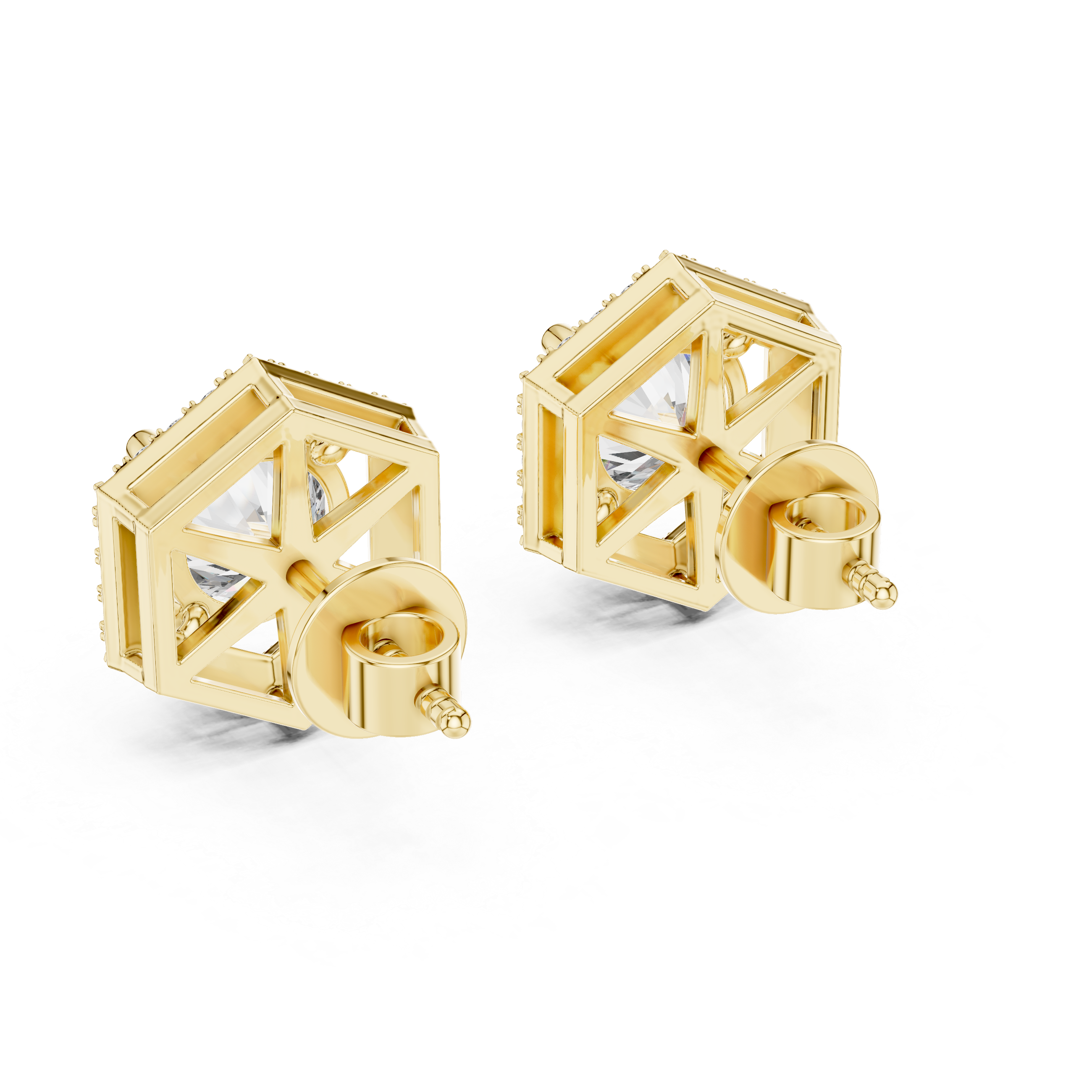 Emerald-Cut Double Halo Lab-Grown Diamond Stud Earrings