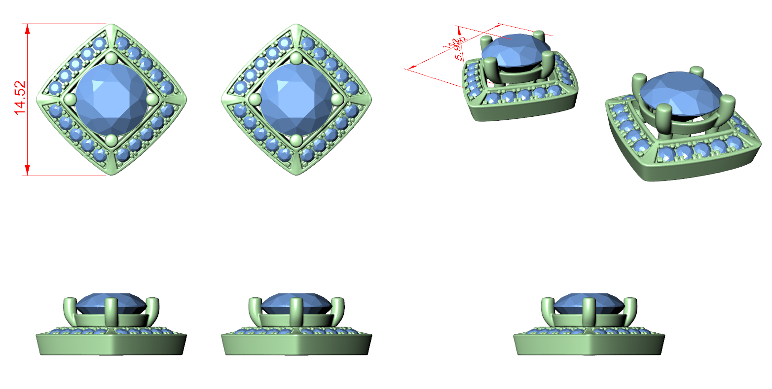 Emerald-Cut Geometric Halo Lab-Grown Diamond Stud Earrings