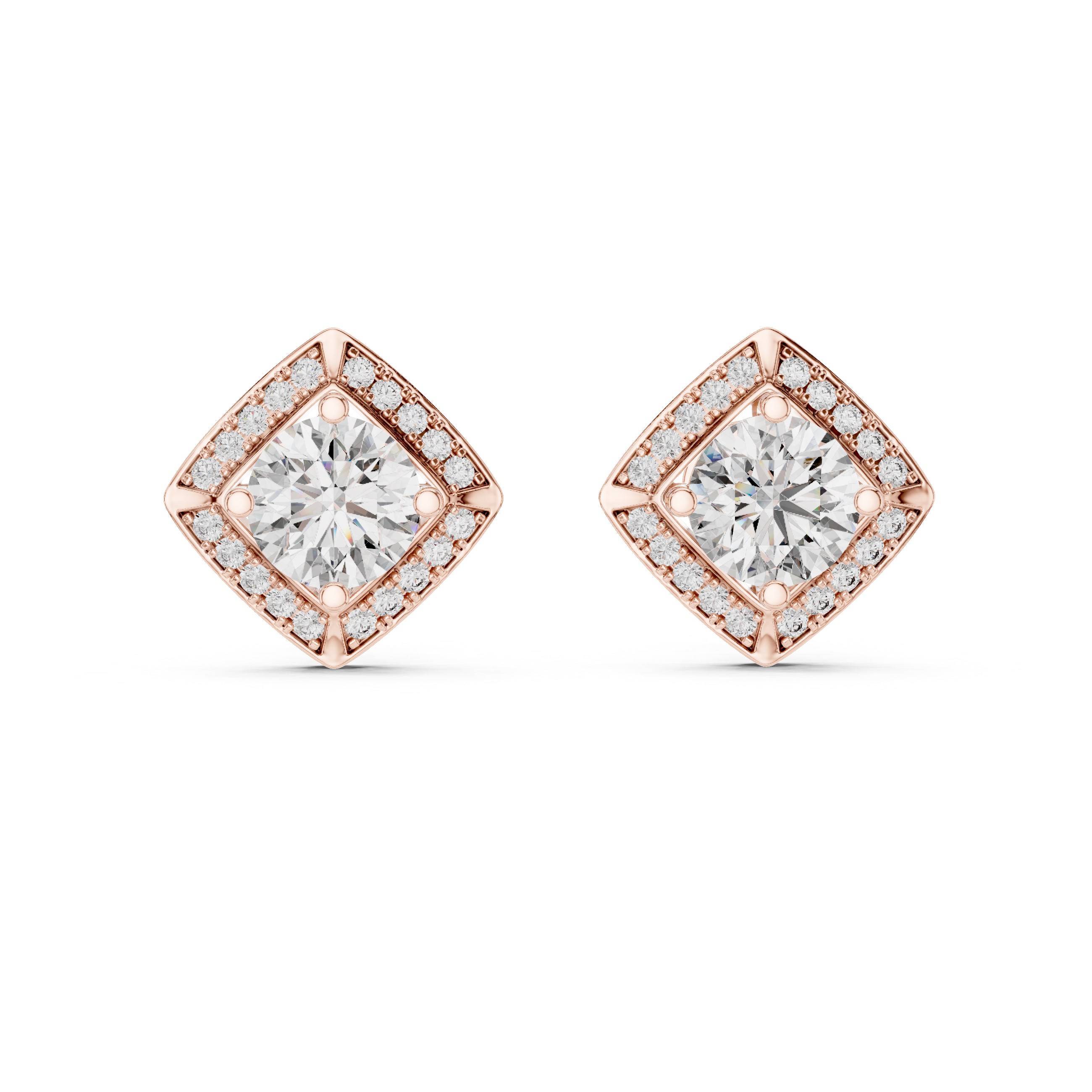 Emerald-Cut Geometric Halo Lab-Grown Diamond Stud Earrings