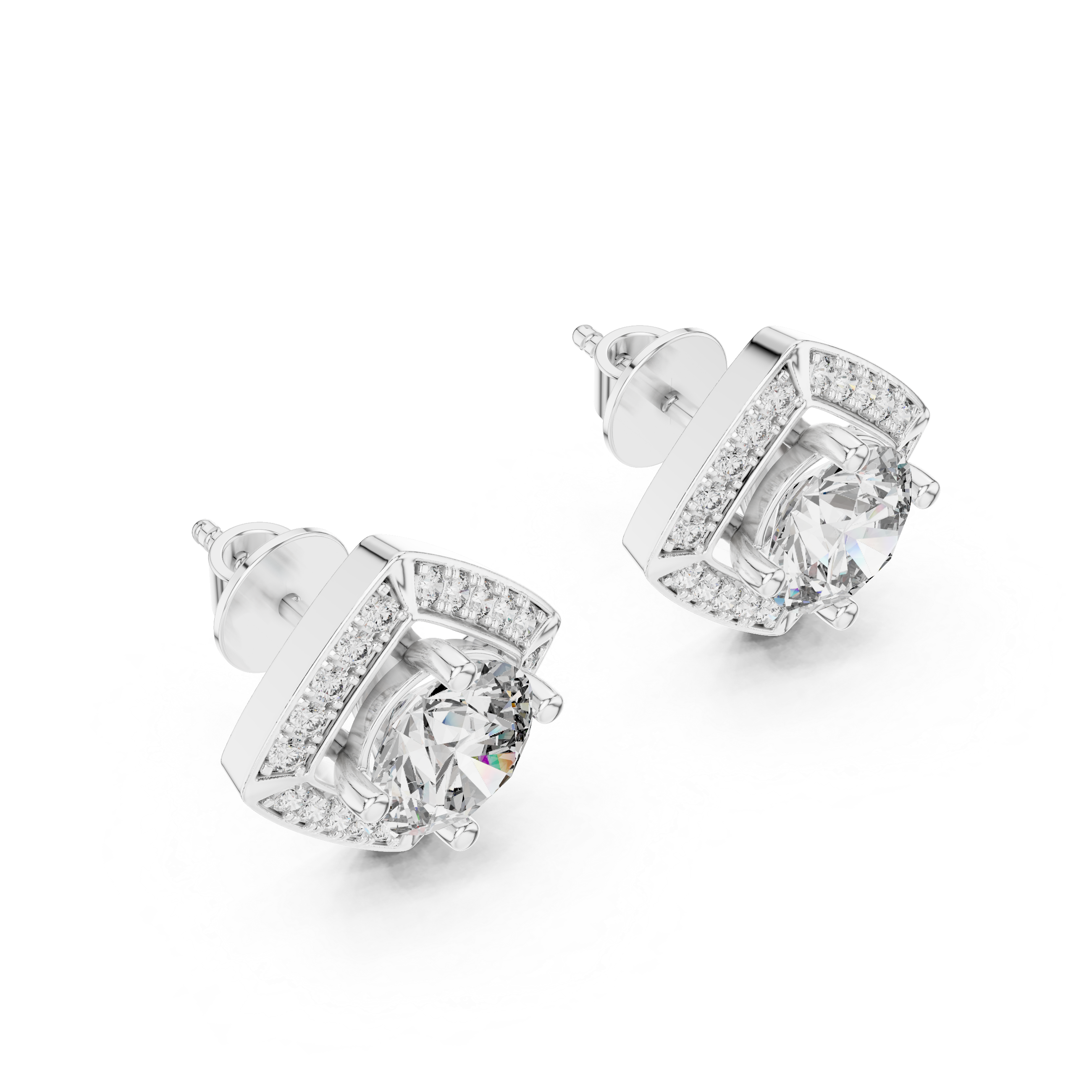 Emerald-Cut Geometric Halo Lab-Grown Diamond Stud Earrings