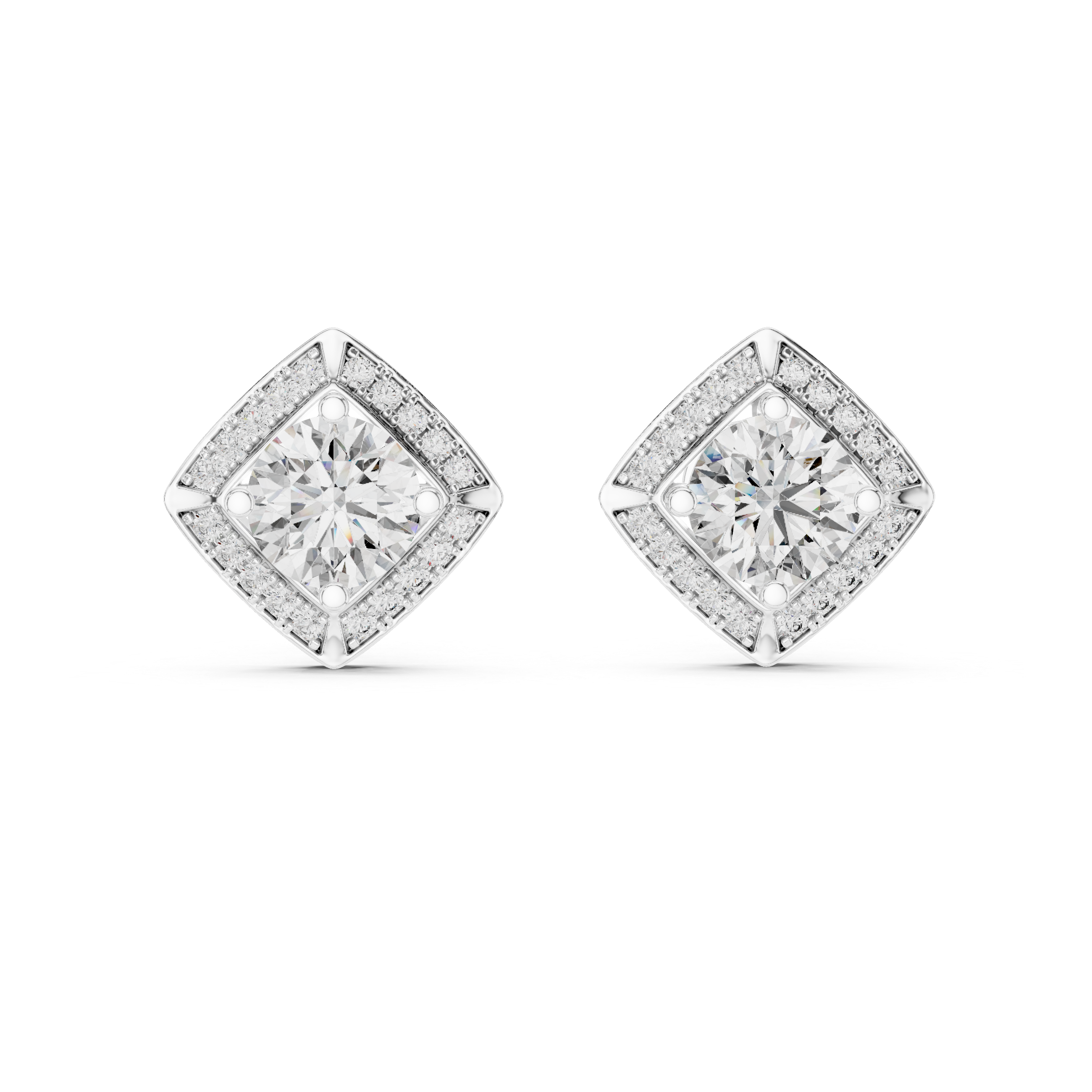 Emerald-Cut Geometric Halo Lab-Grown Diamond Stud Earrings