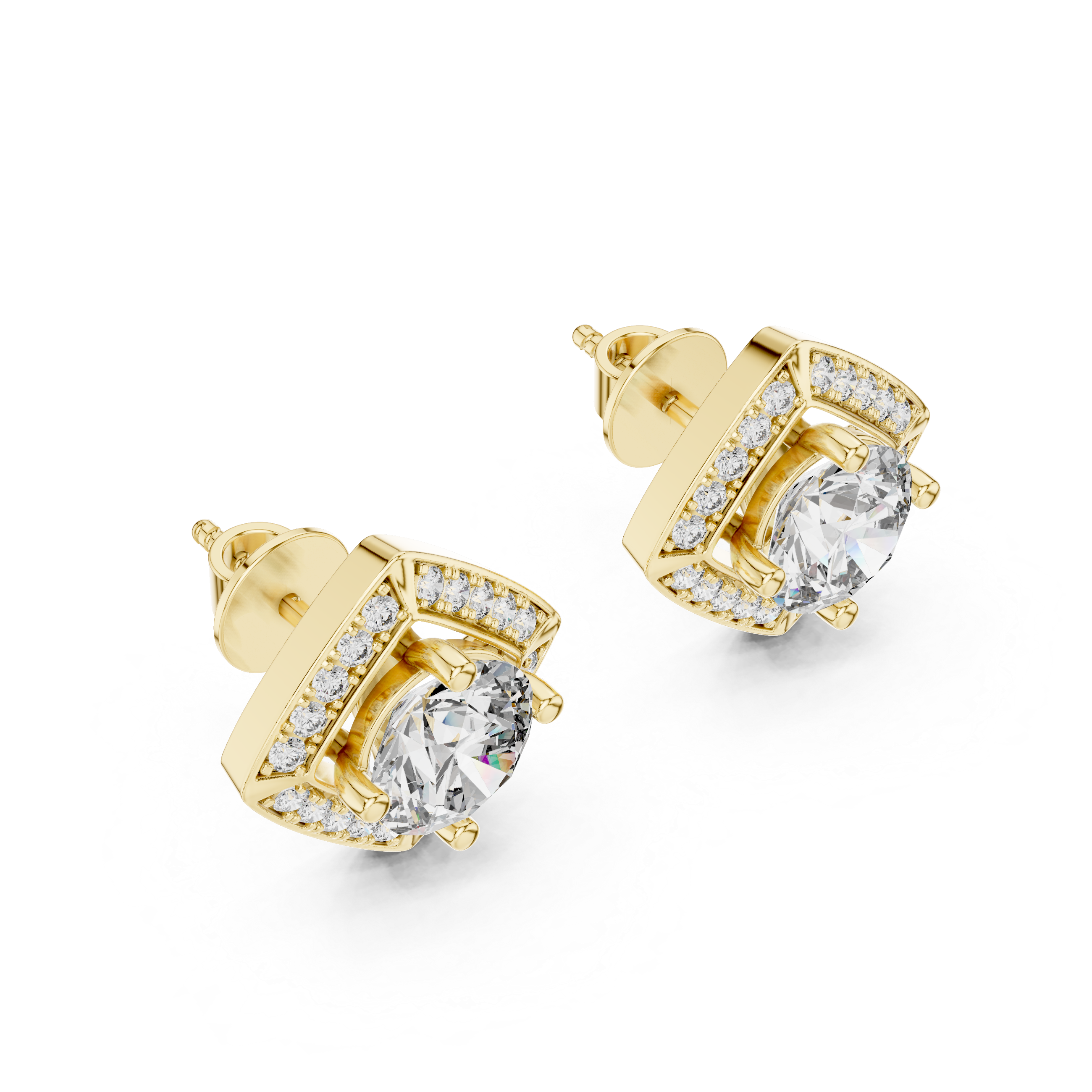 Emerald-Cut Geometric Halo Lab-Grown Diamond Stud Earrings