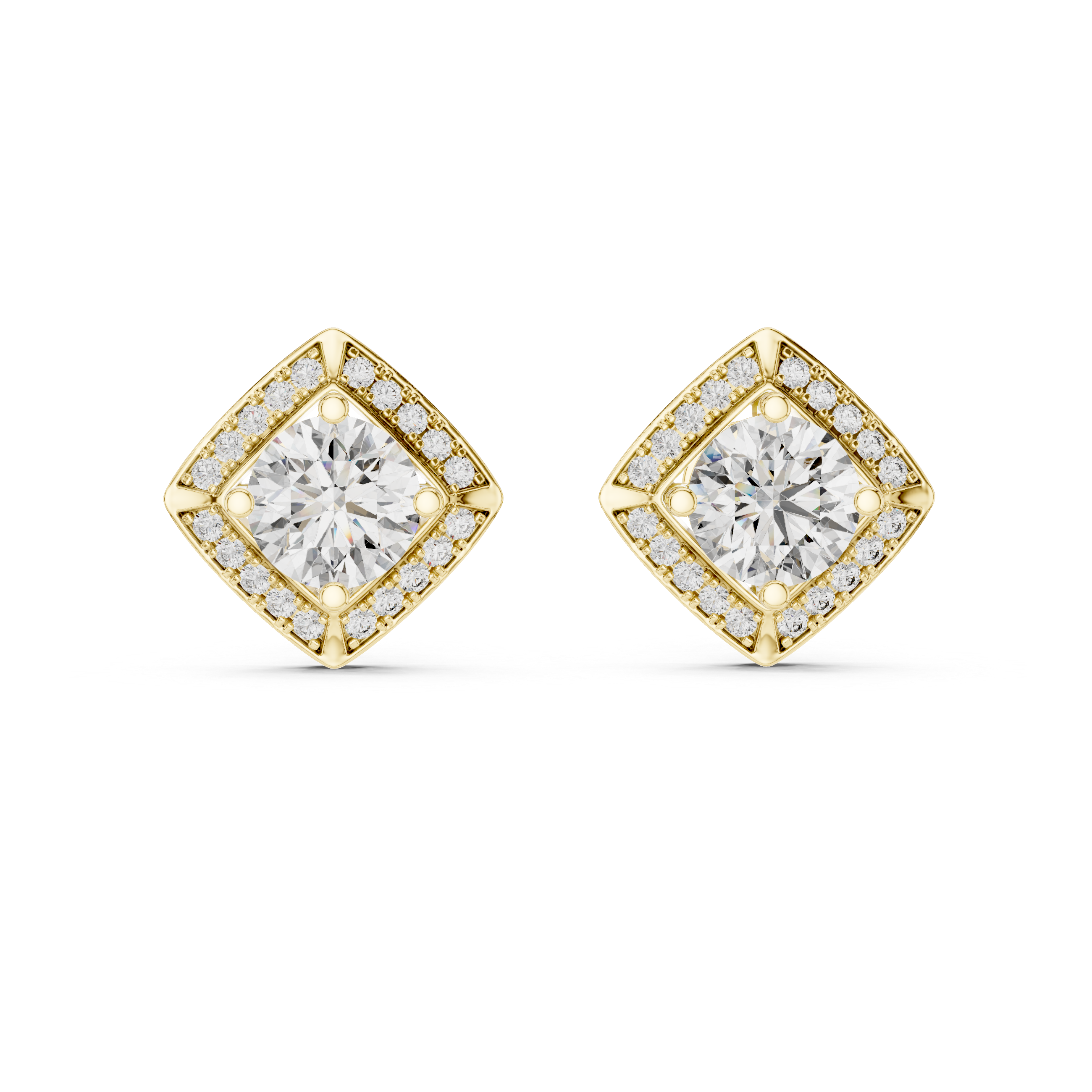 Emerald-Cut Geometric Halo Lab-Grown Diamond Stud Earrings