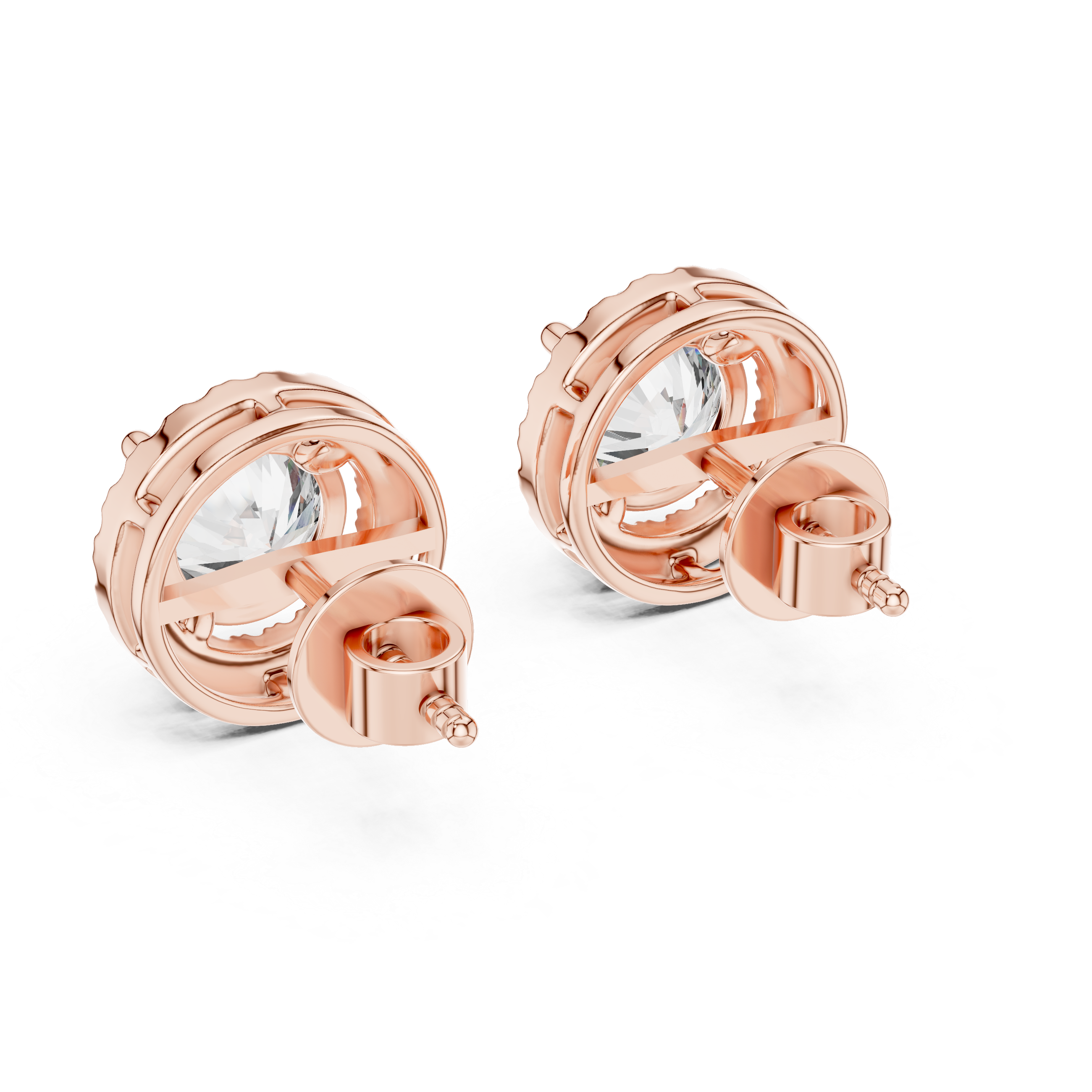 Emerald-Cut Floral Halo Lab-Grown Diamond Stud Earrings