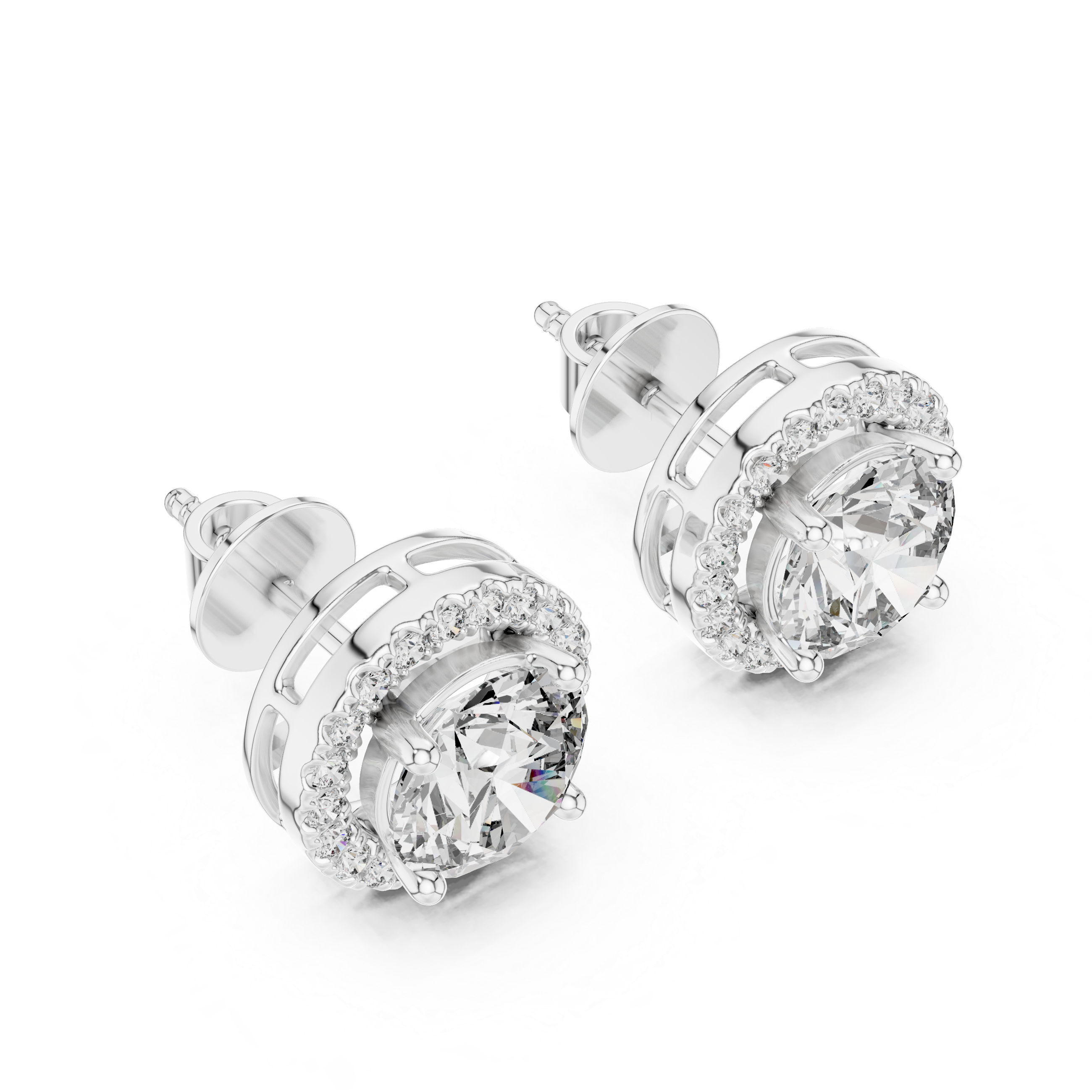Emerald-Cut Floral Halo Lab-Grown Diamond Stud Earrings