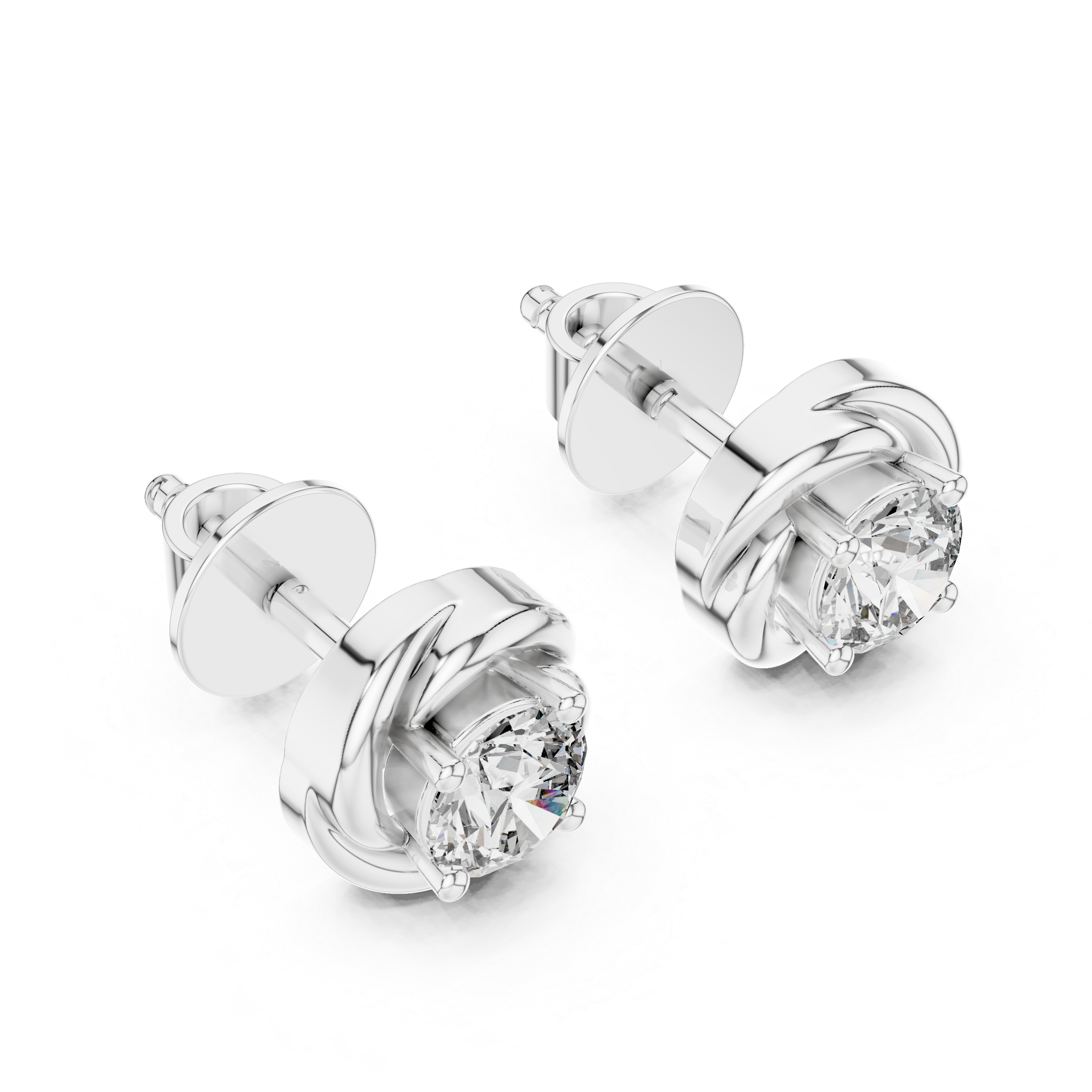 Round Brilliant Sculptural Swirl Lab-Grown Diamond Stud Earrings