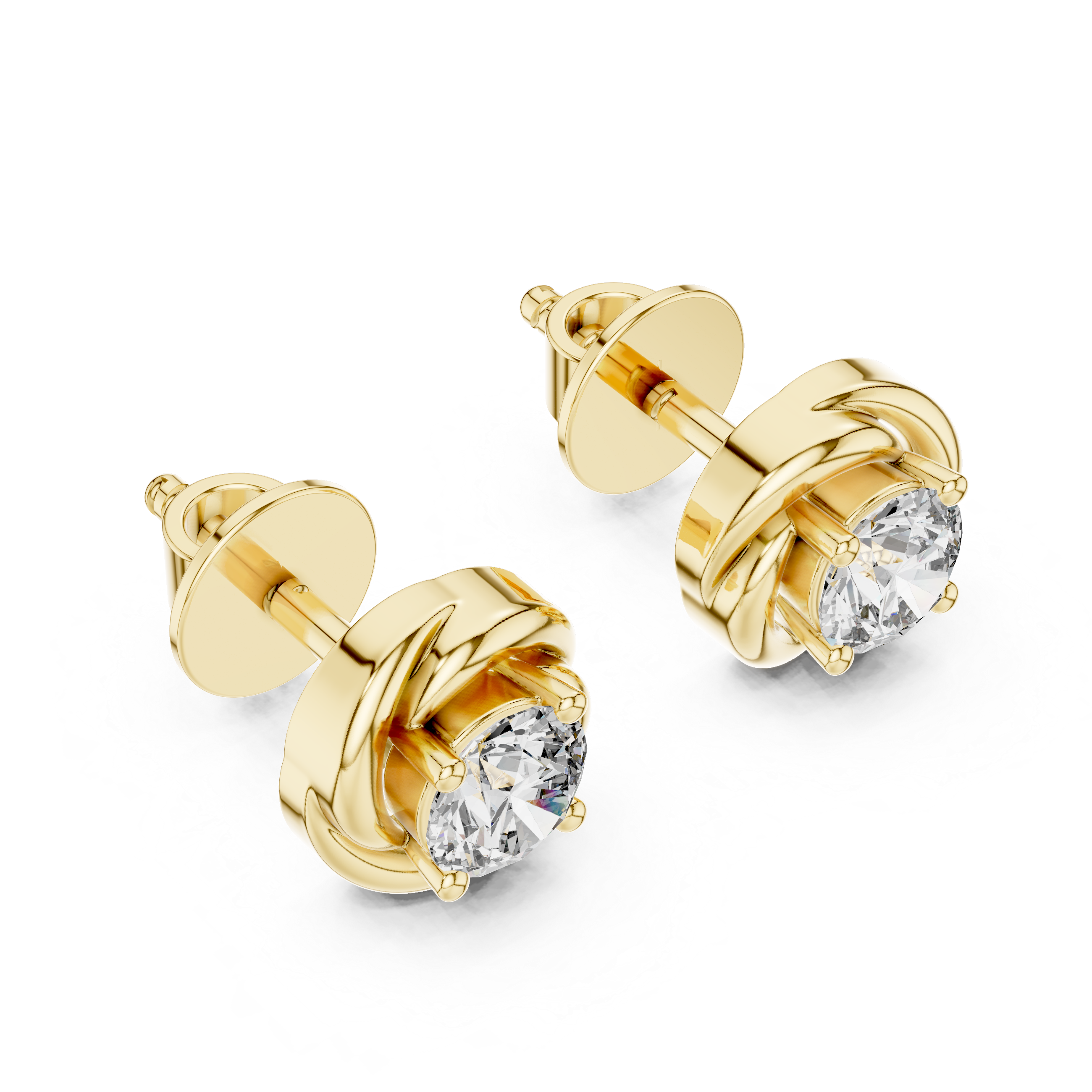 Round Brilliant Sculptural Swirl Lab-Grown Diamond Stud Earrings