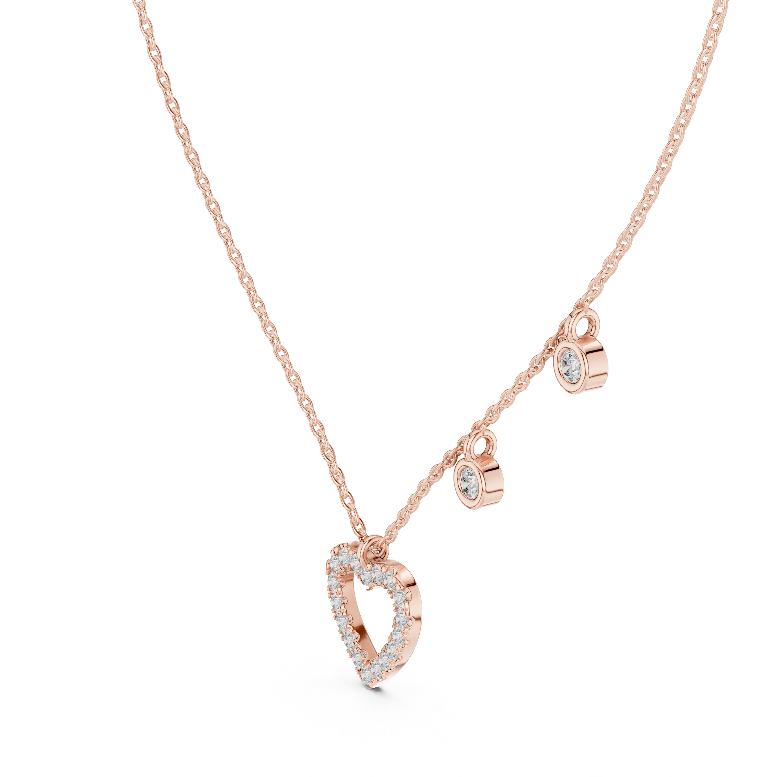 Diamond Heart Charm Station Necklace