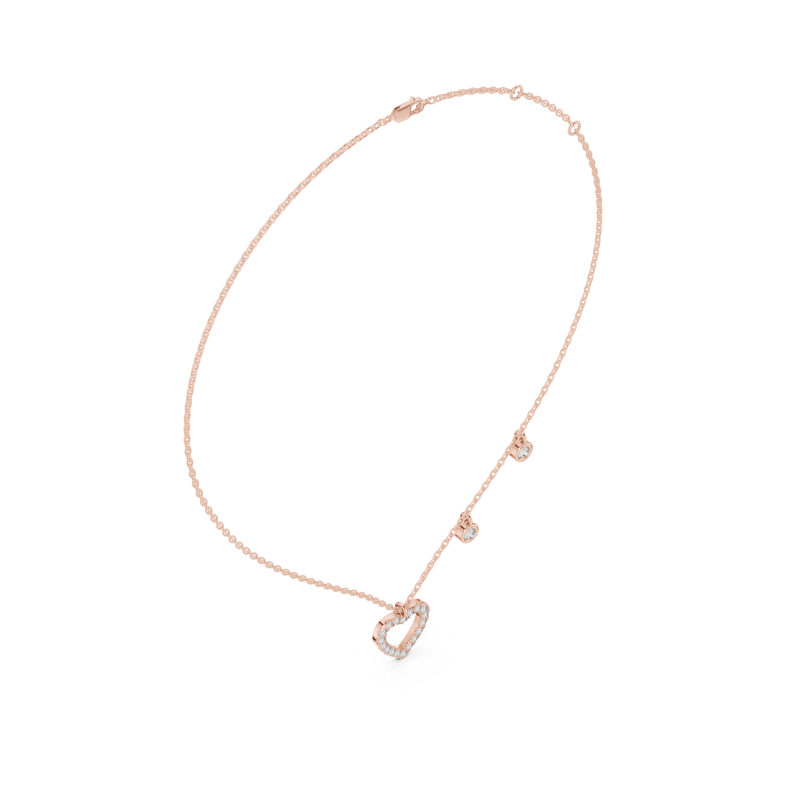 Diamond Heart Charm Station Necklace