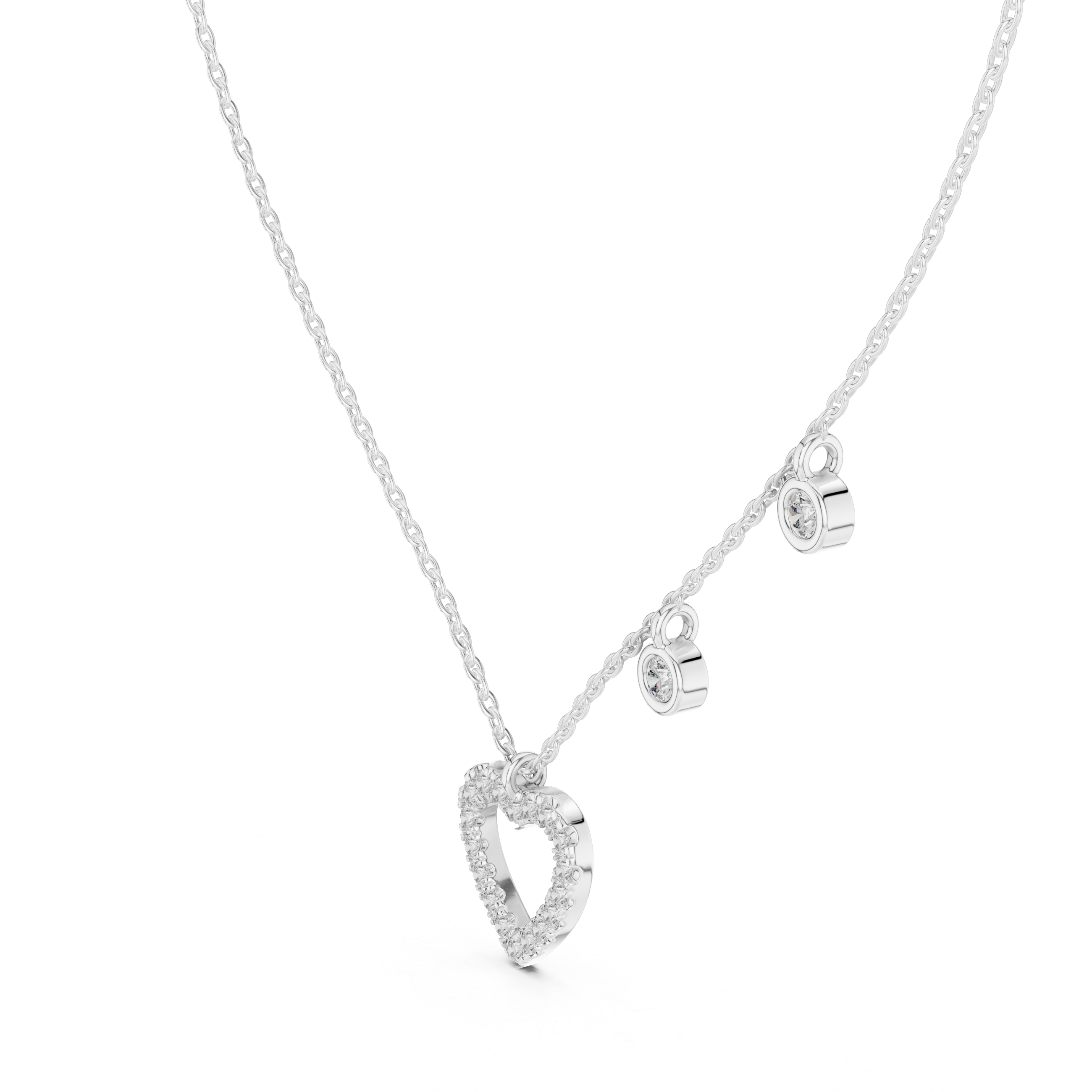 Diamond Heart Charm Station Necklace