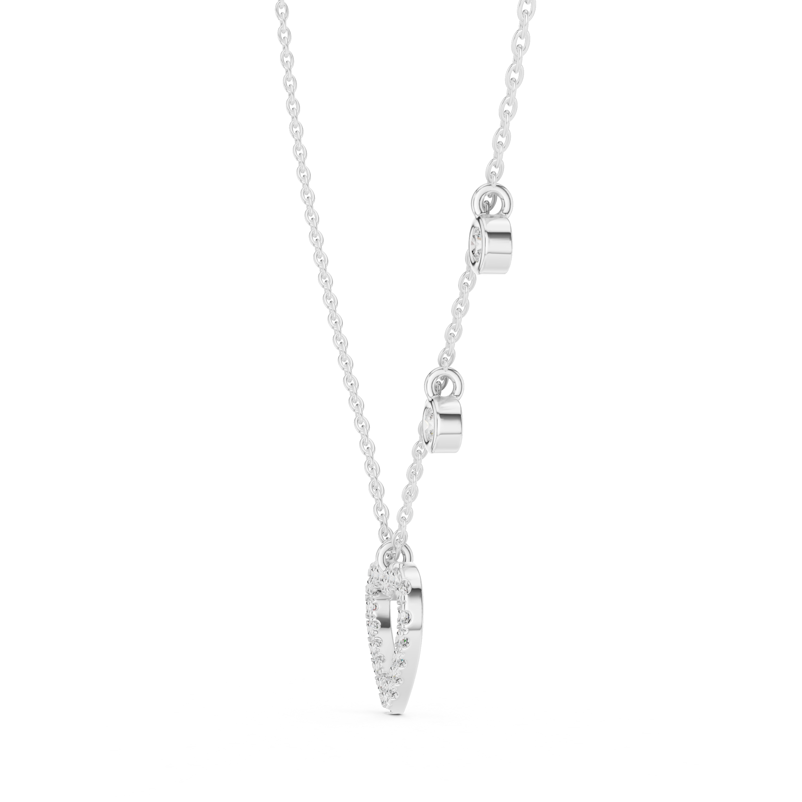 Diamond Heart Charm Station Necklace