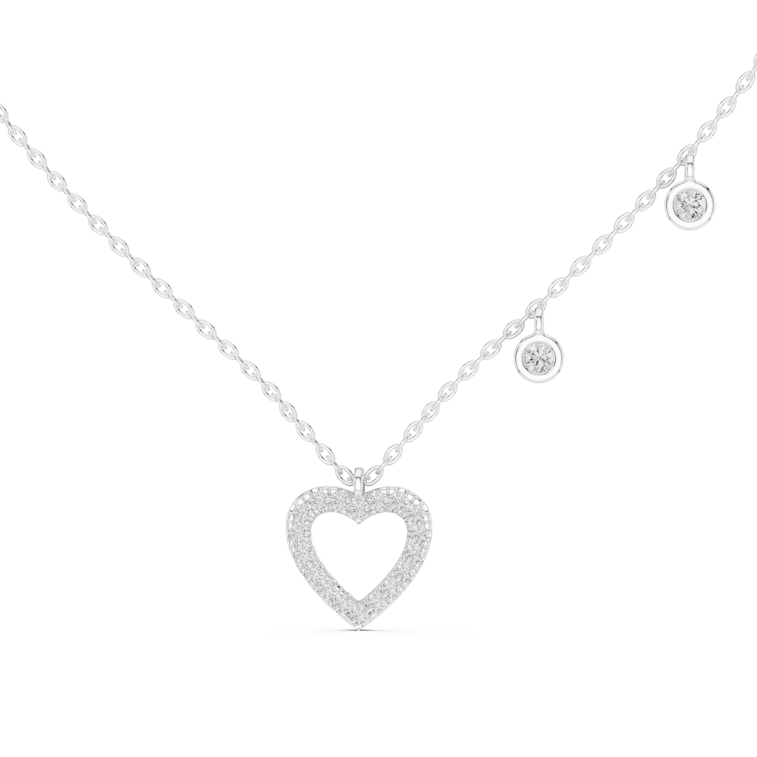 Diamond Heart Charm Station Necklace