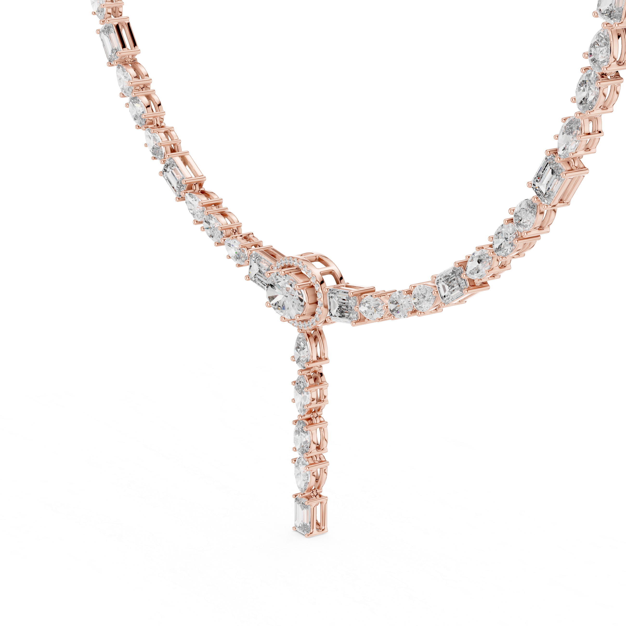 Mixed-Shape Lab-Grown Diamond Halo Y-Necklace