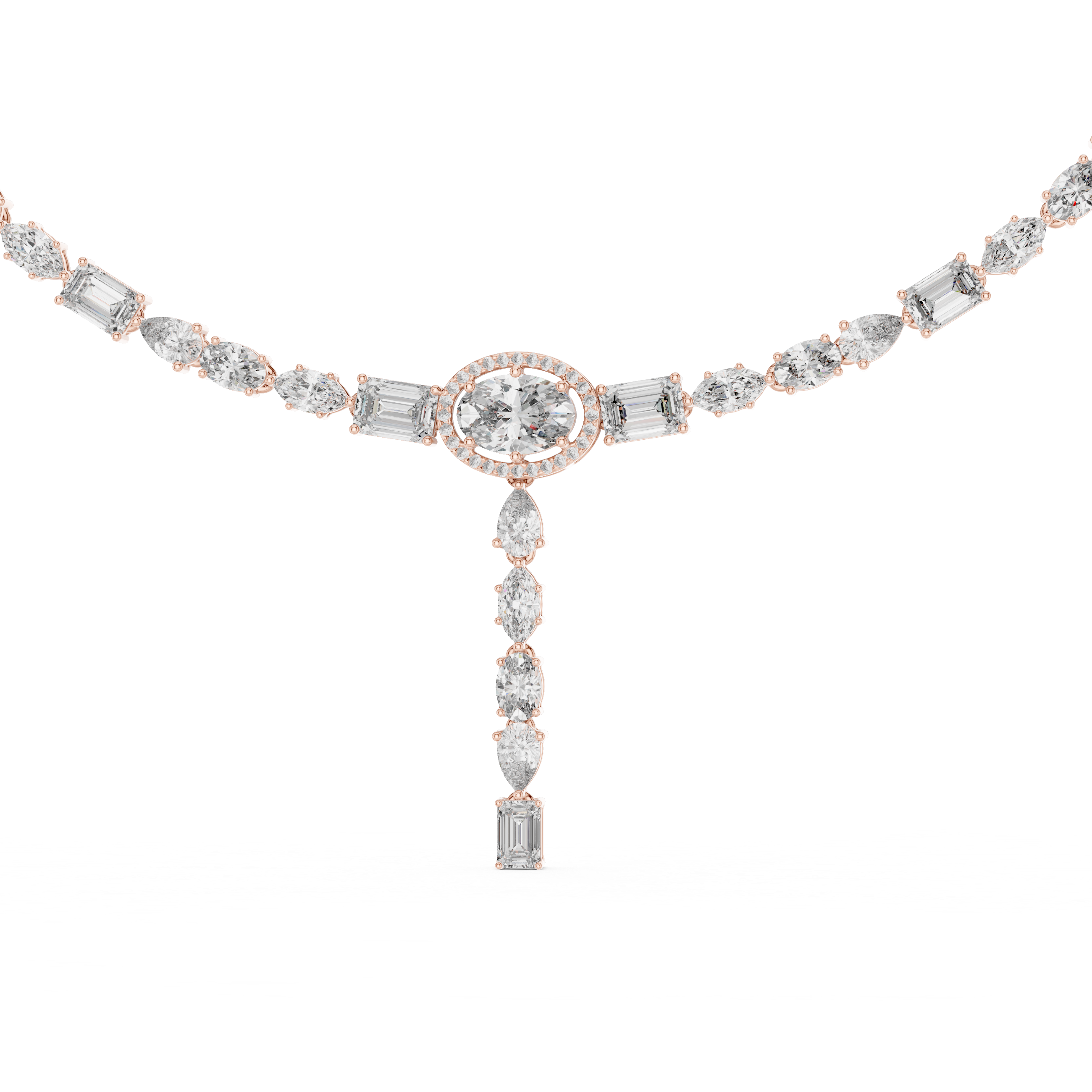 Mixed-Shape Lab-Grown Diamond Halo Y-Necklace