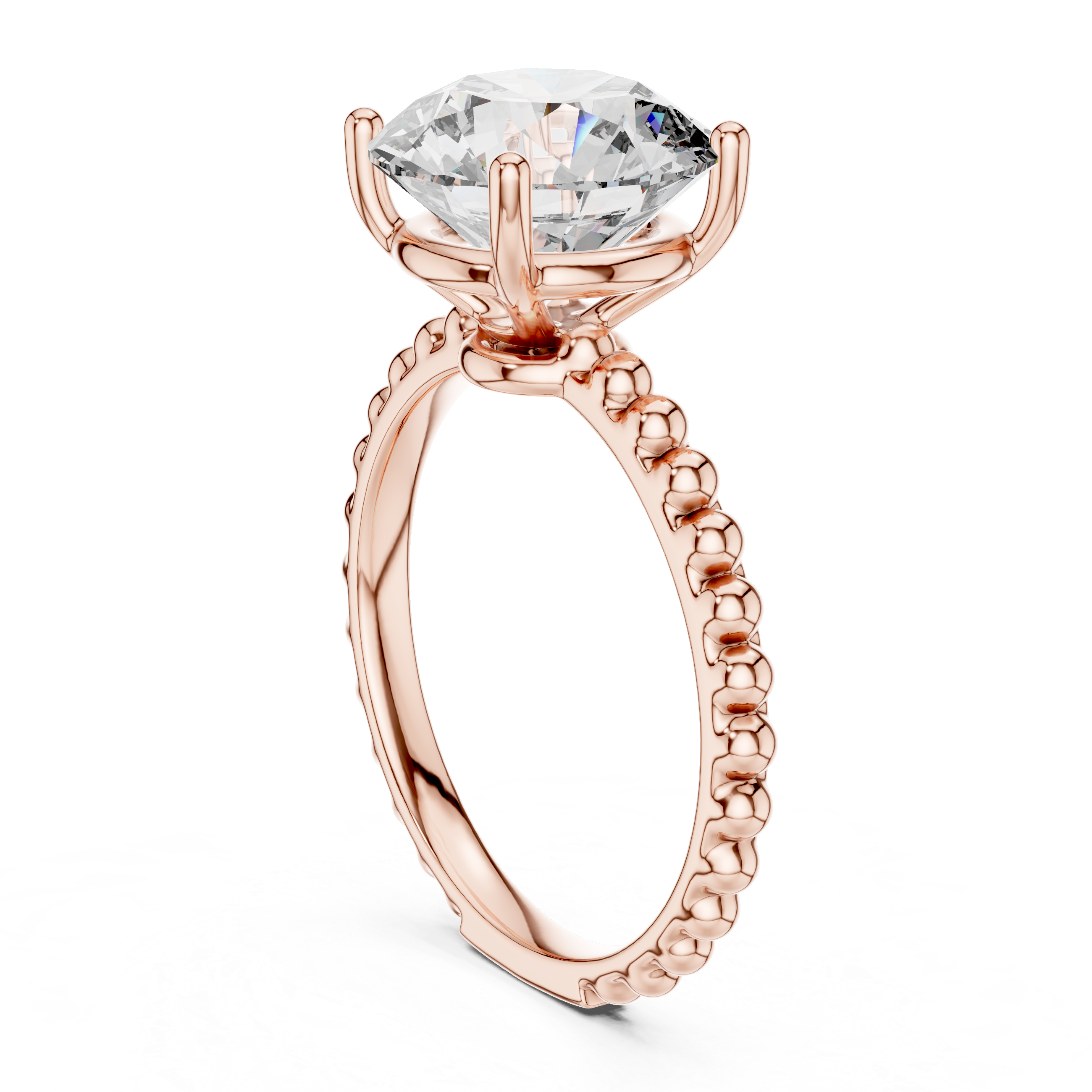 Sculpted Bead Round Solitaire Engagement Ring – Design LR-0028