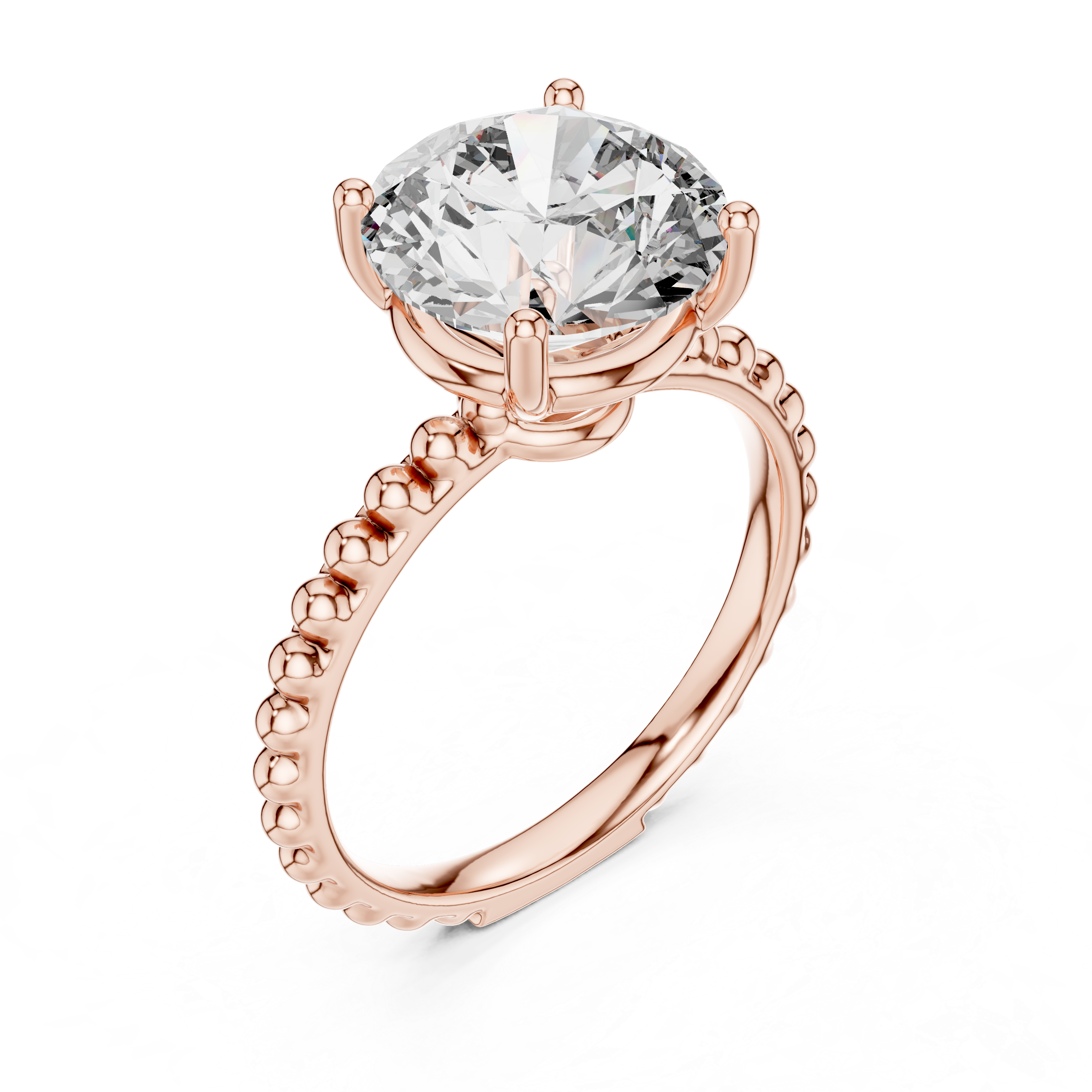 Sculpted Bead Round Solitaire Engagement Ring – Design LR-0028