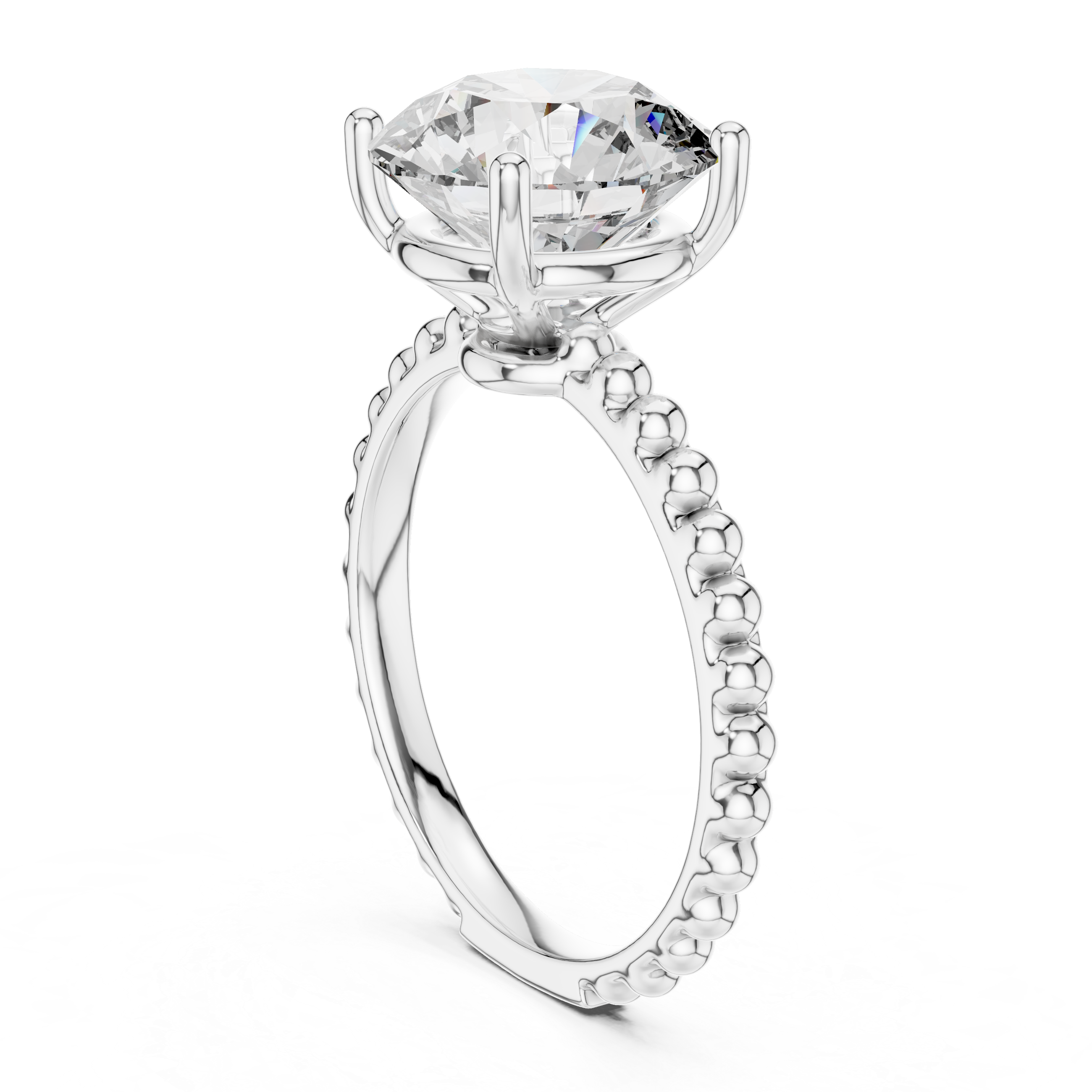Sculpted Bead Round Solitaire Engagement Ring – Design LR-0028