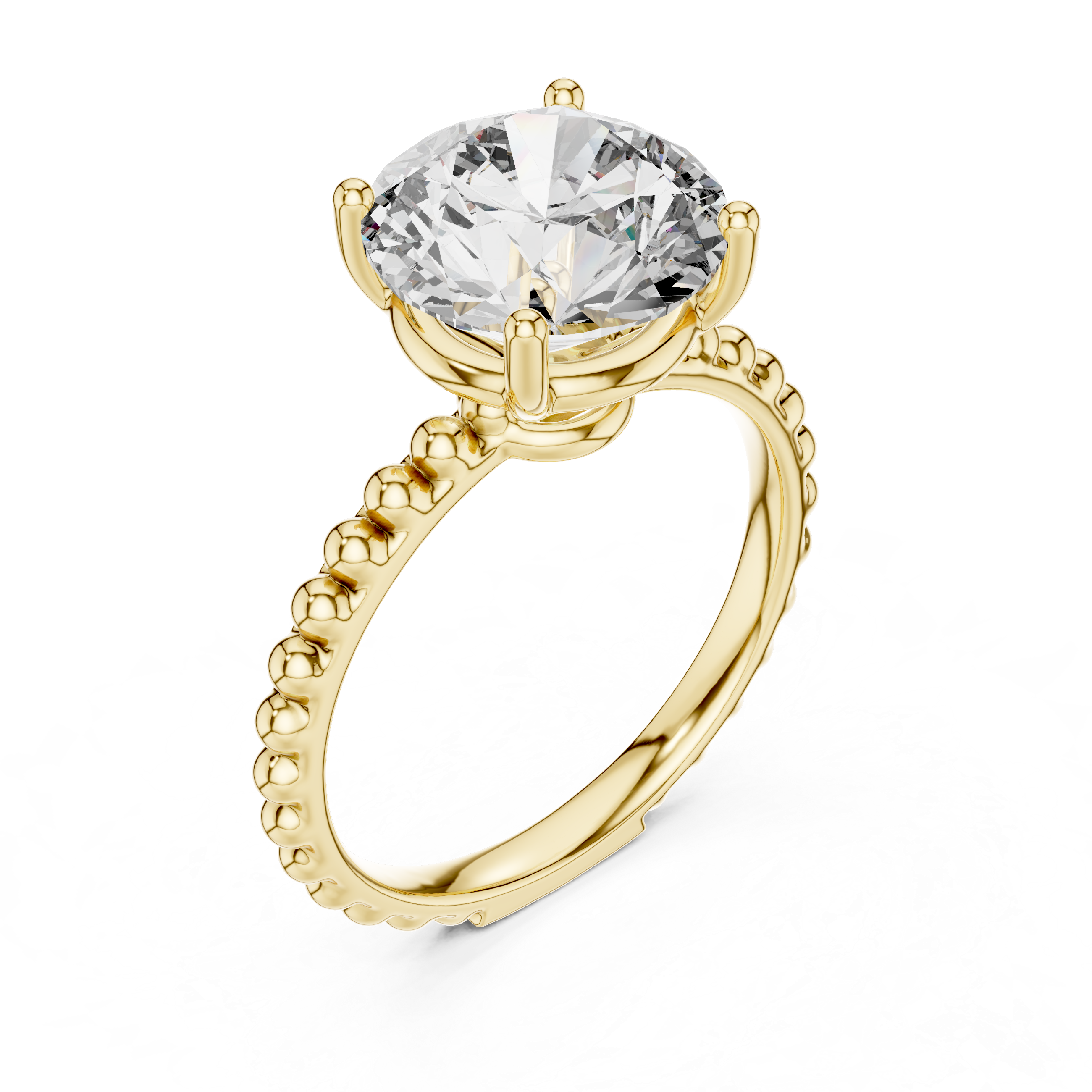 Sculpted Bead Round Solitaire Engagement Ring – Design LR-0028