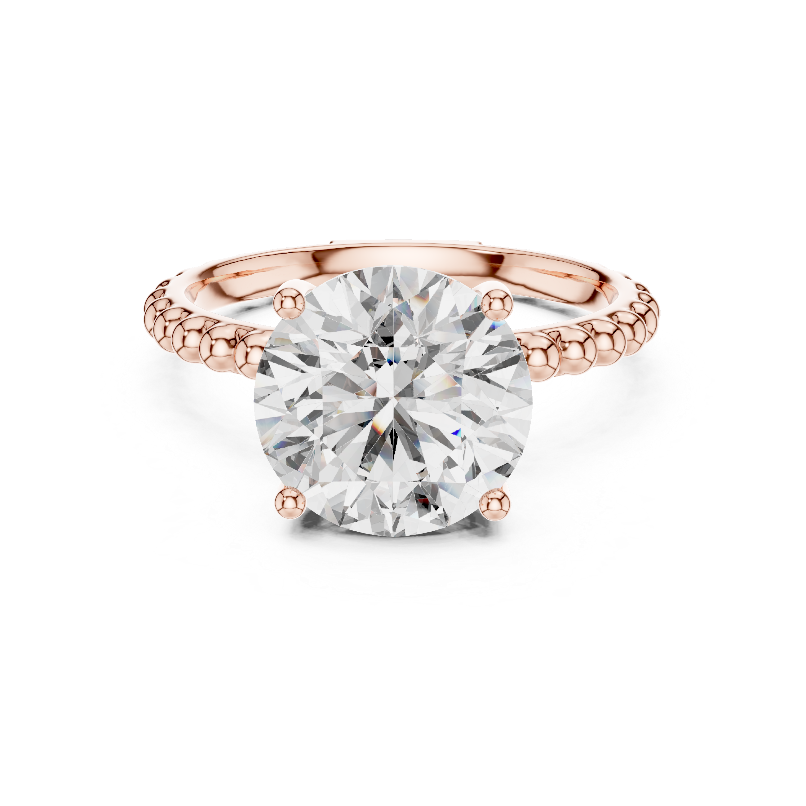 Sculpted Bead Round Solitaire Engagement Ring – Design LR-0028
