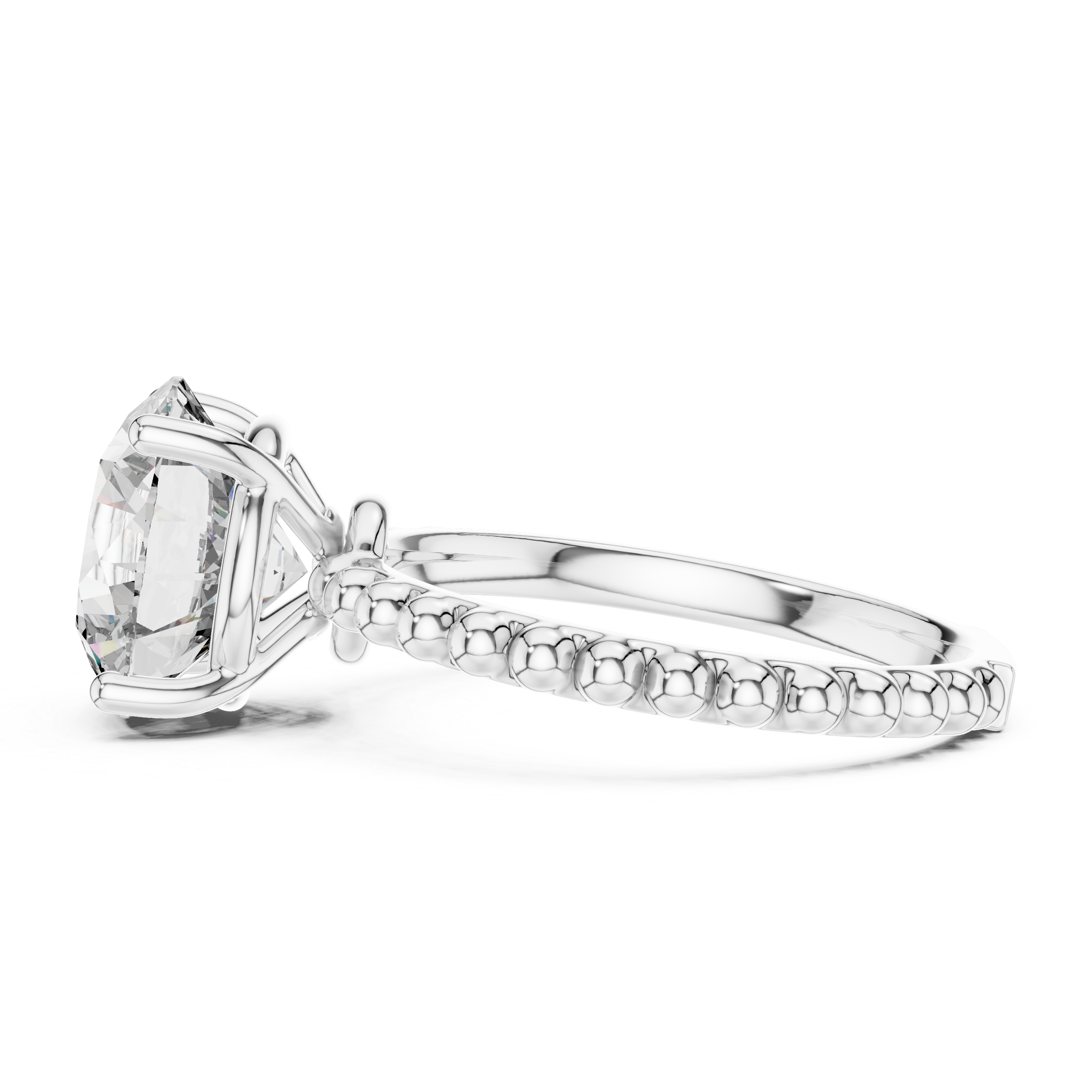 Sculpted Bead Round Solitaire Engagement Ring – Design LR-0028