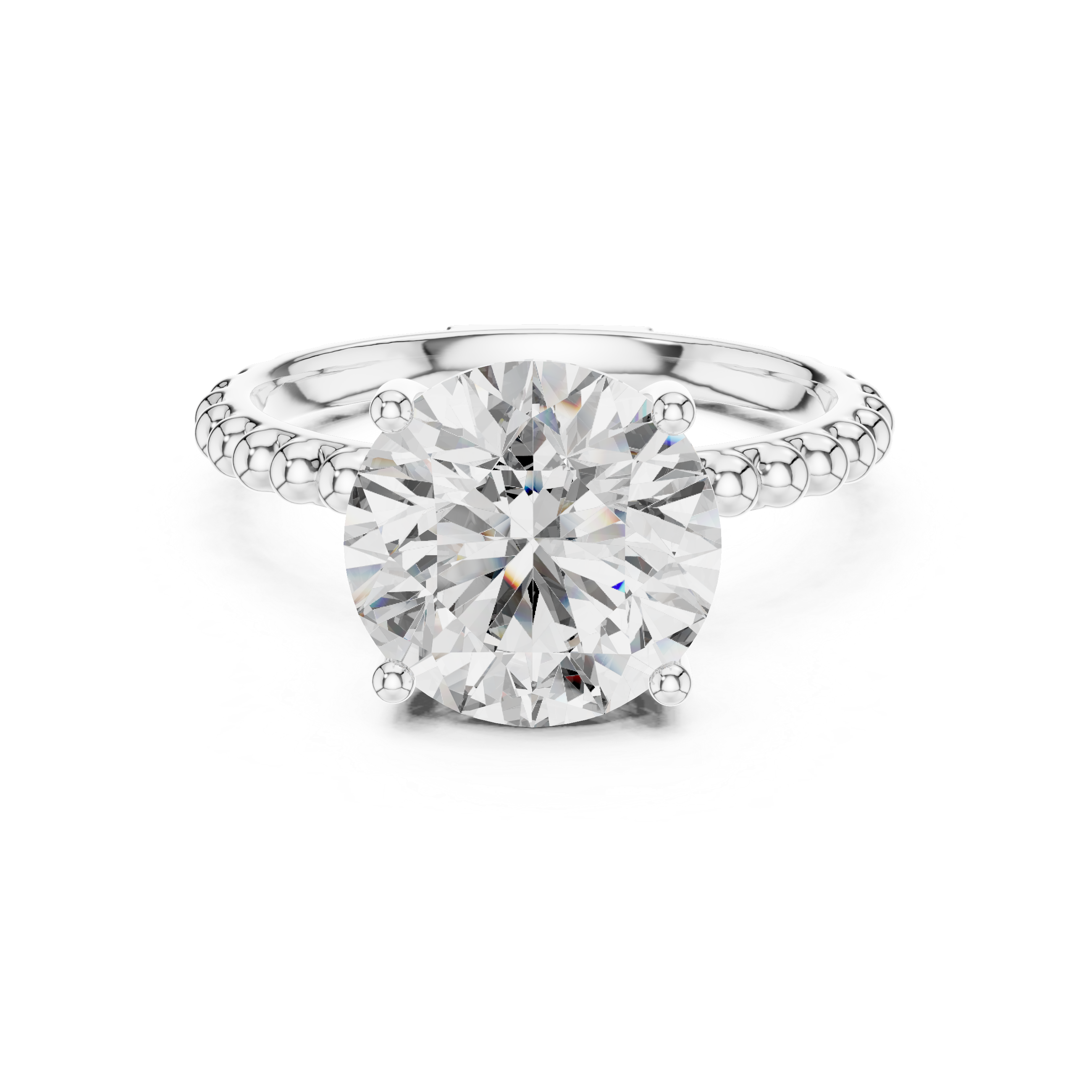 Sculpted Bead Round Solitaire Engagement Ring – Design LR-0028