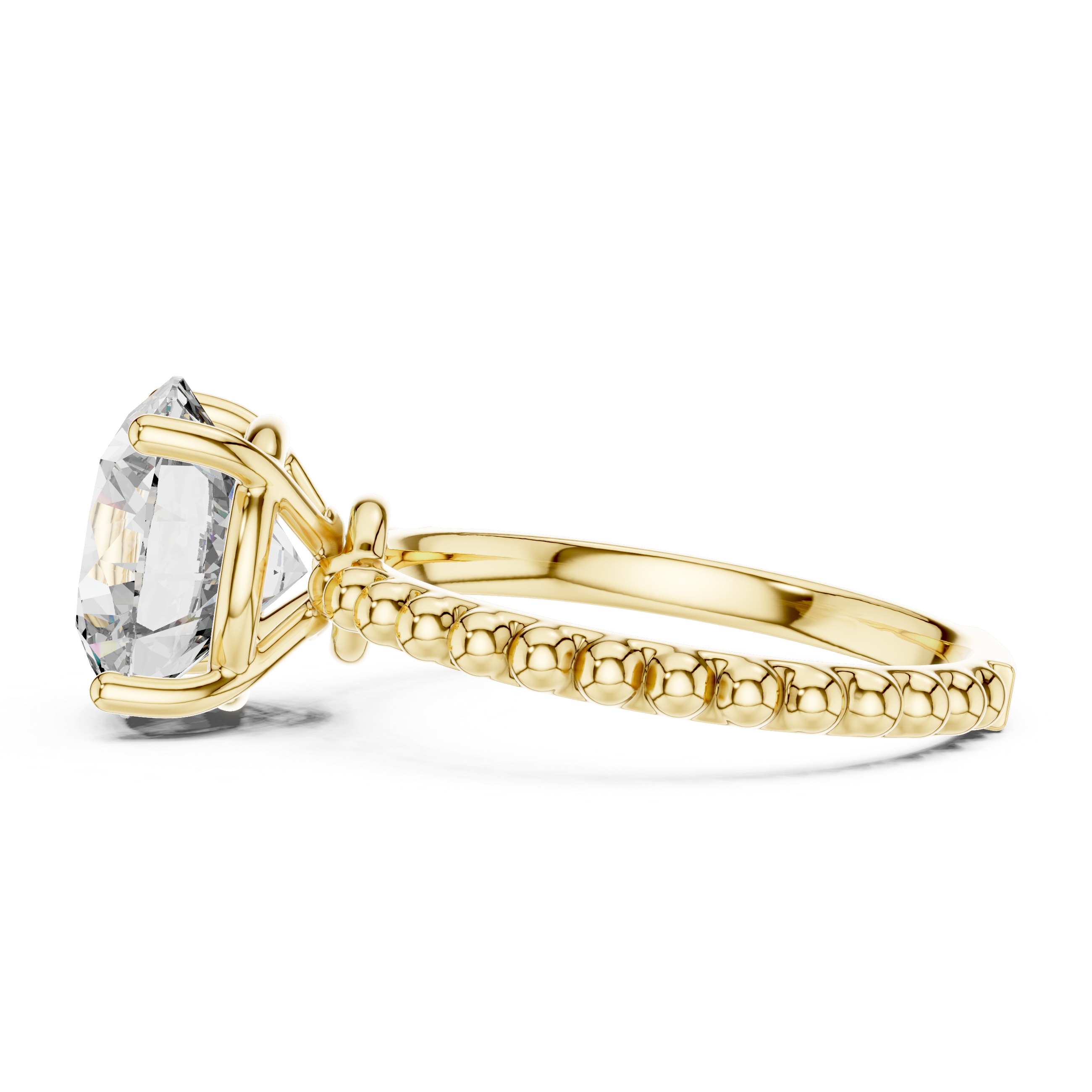 Sculpted Bead Round Solitaire Engagement Ring – Design LR-0028