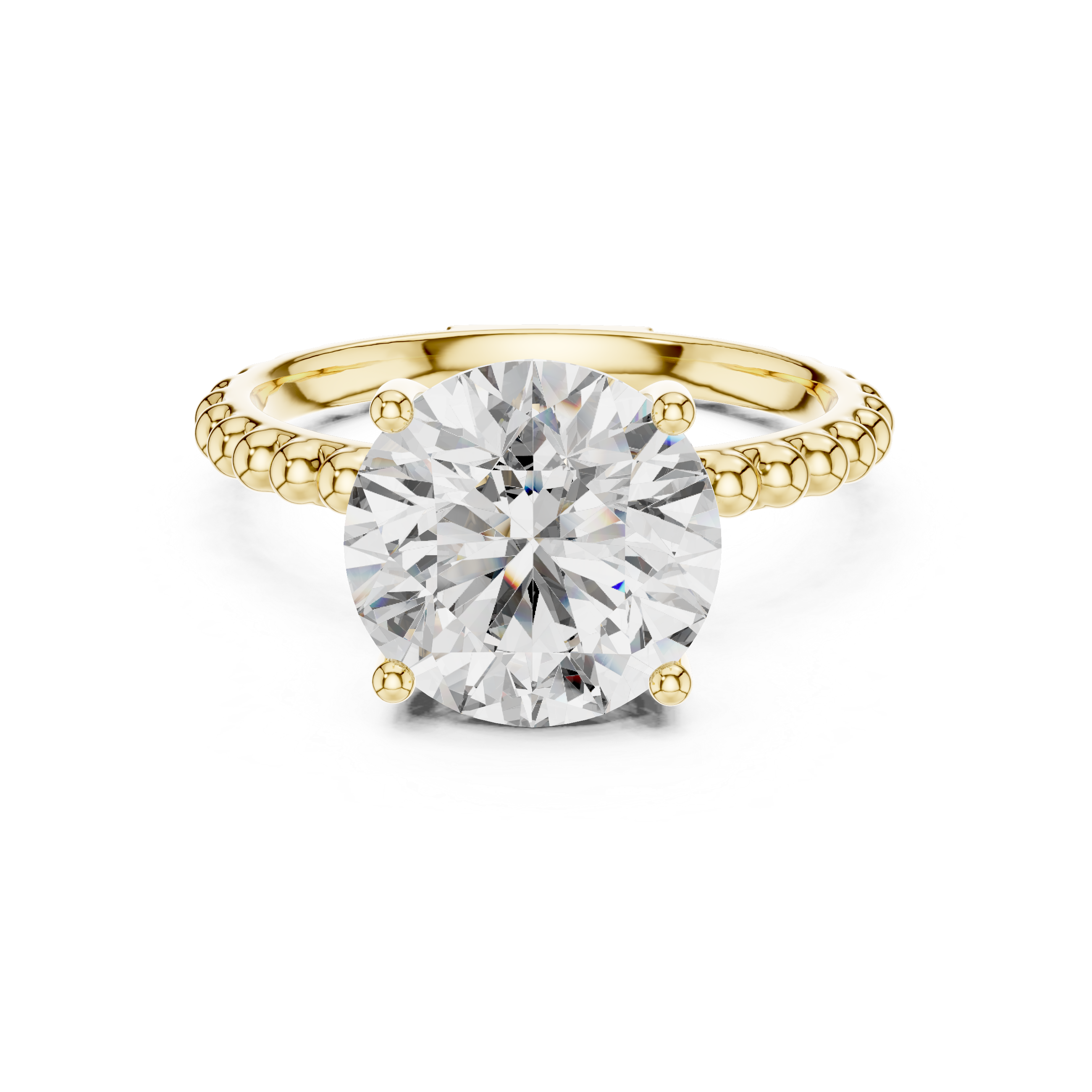 Sculpted Bead Round Solitaire Engagement Ring – Design LR-0028